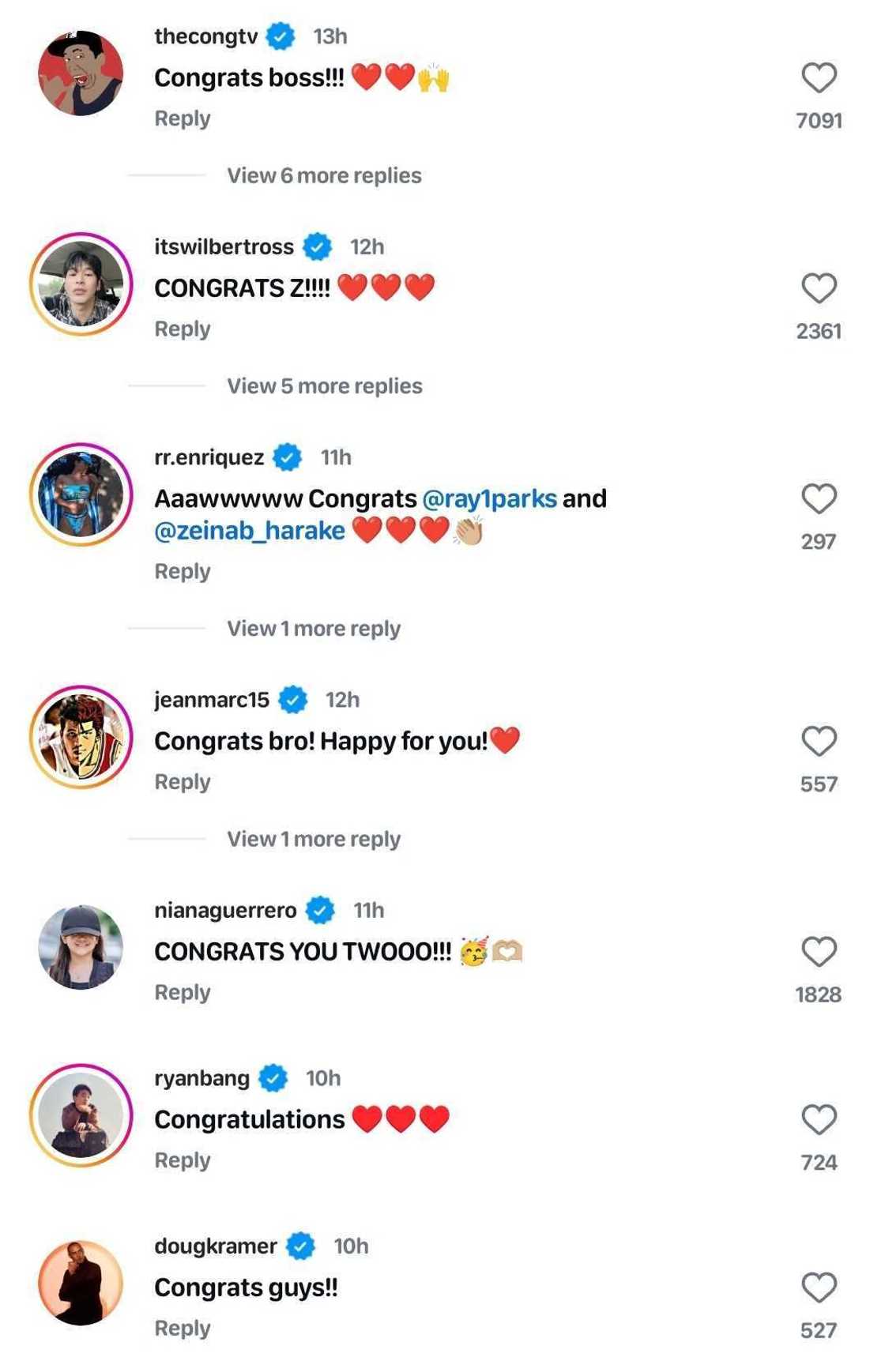 Celebrities react to Zeinab Harake, Ray Parks' engagement Celebrities react to Zeinab Harake, Ray Parks' engagement