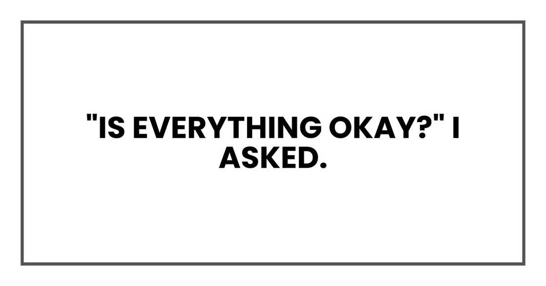 "Is everything okay?" I asked. "Is everything okay?" I asked.