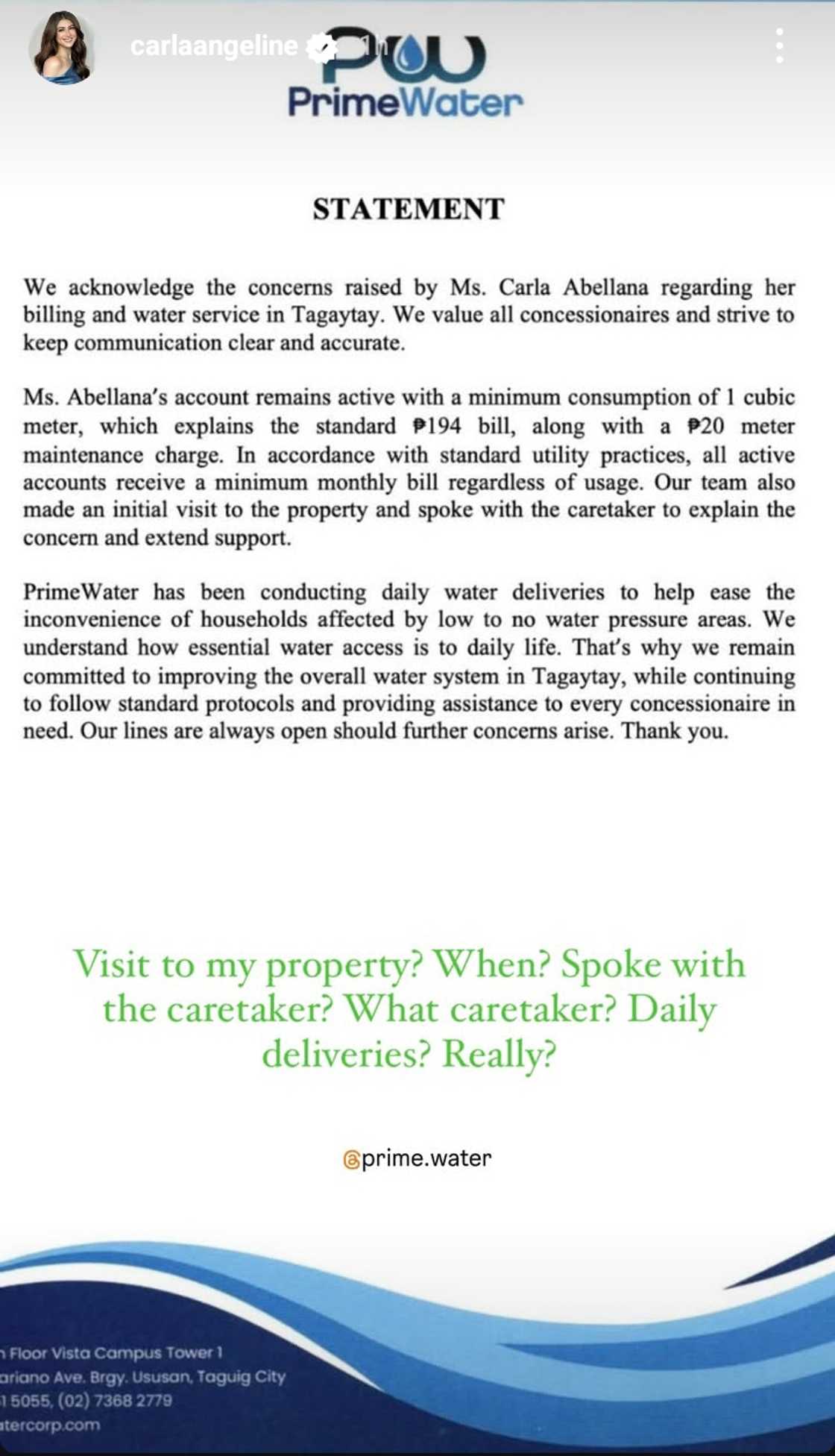 Carla Abellana, kinuwestiyon ang mga paliwanag ng PrimeWater Carla Abellana, kinuwestiyon ang mga paliwanag ng PrimeWater