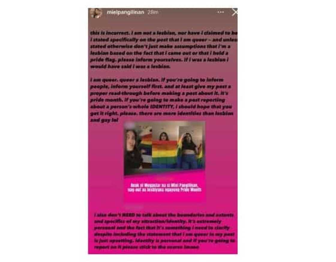 Miel Pangilinan refutes news that she’s a lesbian: “I am queer” Miel Pangilinan refutes news that she’s a lesbian: “I am queer”