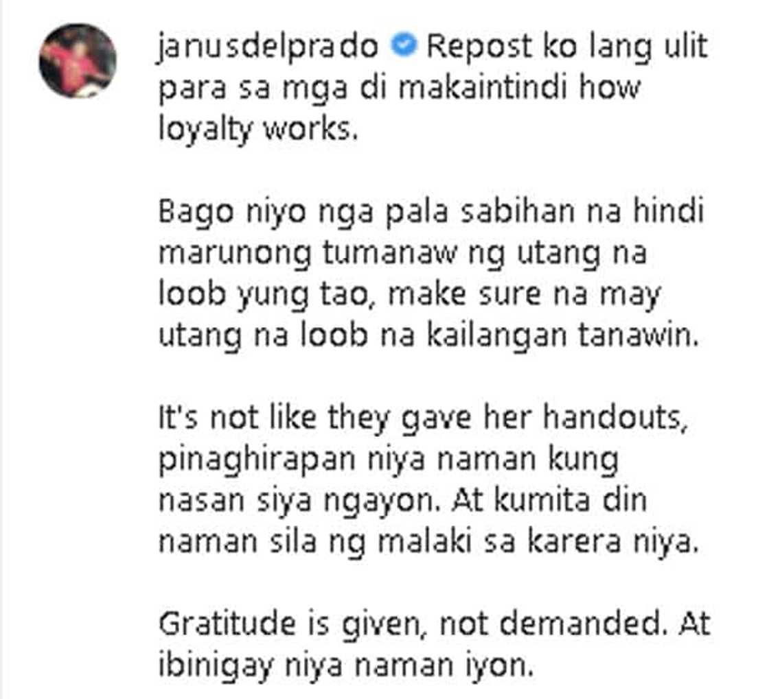 Janus del Prado, nagpasaring sa mga kumukwestiyon ng loyalty ng kaibigang si Bea Alonzo