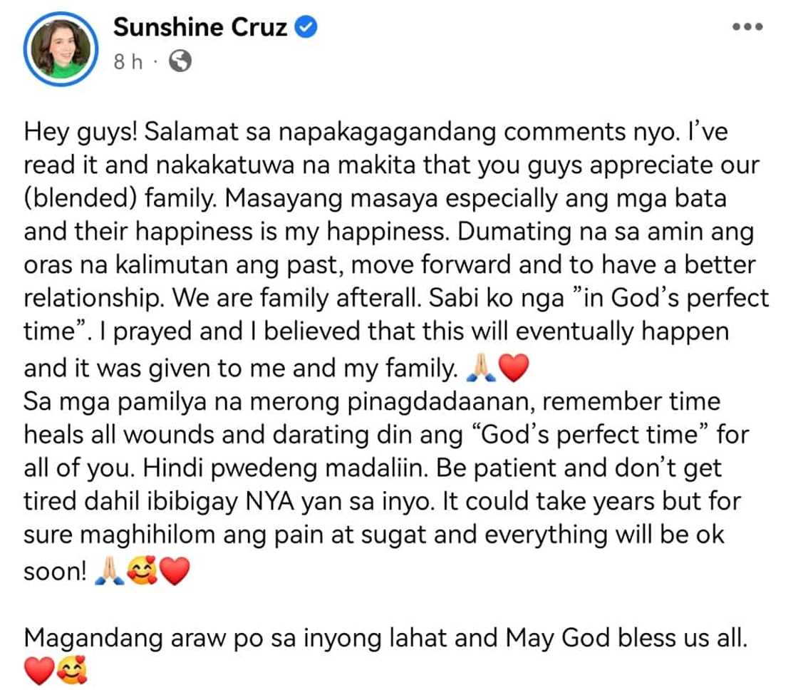 Sunshine Cruz pens heartfelt note about their blended family: "I prayed" Sunshine Cruz pens heartfelt note about their blended family: "I prayed"