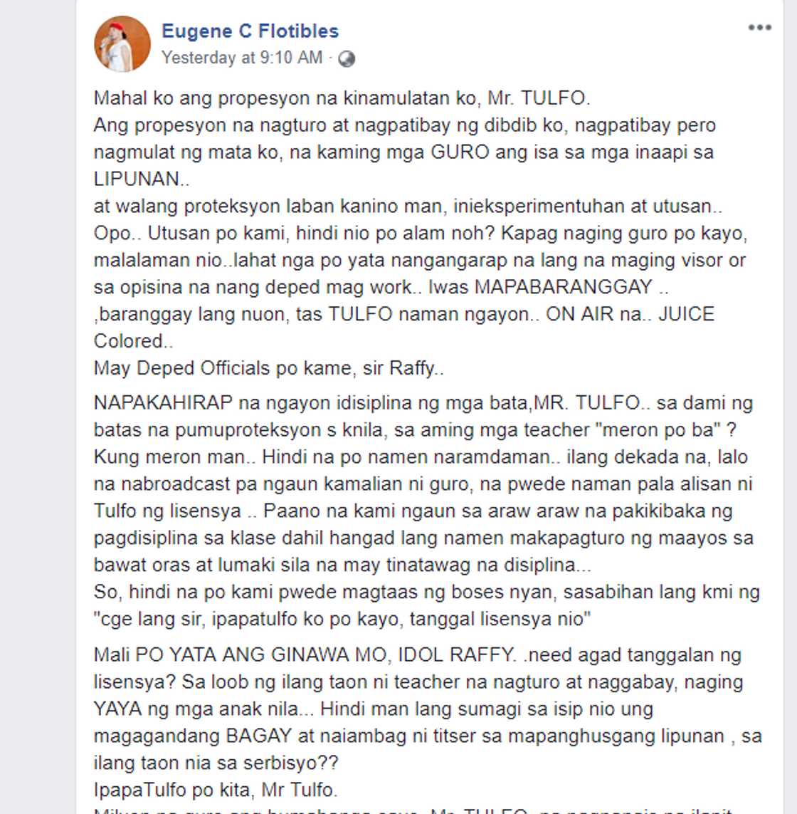 Dating guro, naglabas ng saloobin kaugnay sa isyu ng kapwa guro Dating guro, naglabas ng saloobin kaugnay sa isyu ng kapwa guro
