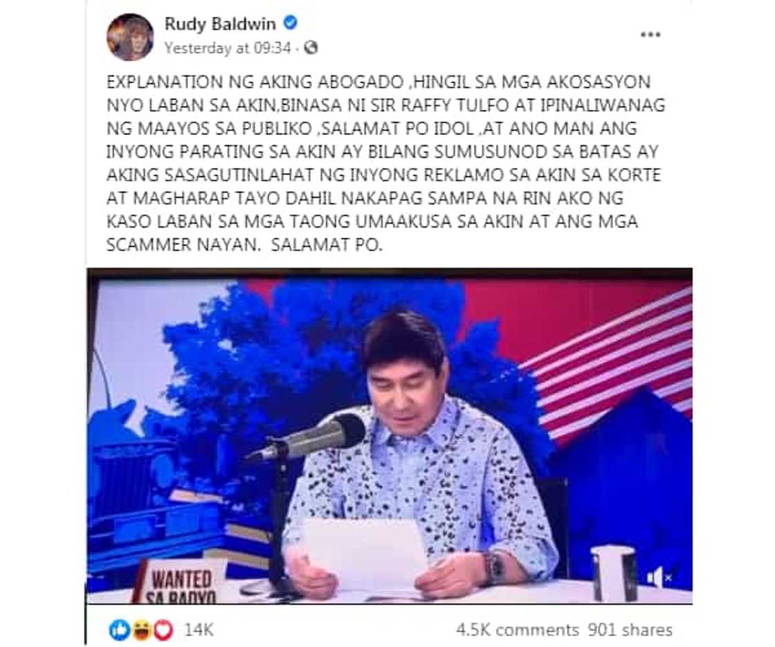 Rudy Baldwin, nakapagsampa na umano ng kaso laban sa mga umaakusa sa kanya Rudy Baldwin, nakapagsampa na umano ng kaso laban sa mga umaakusa sa kanya