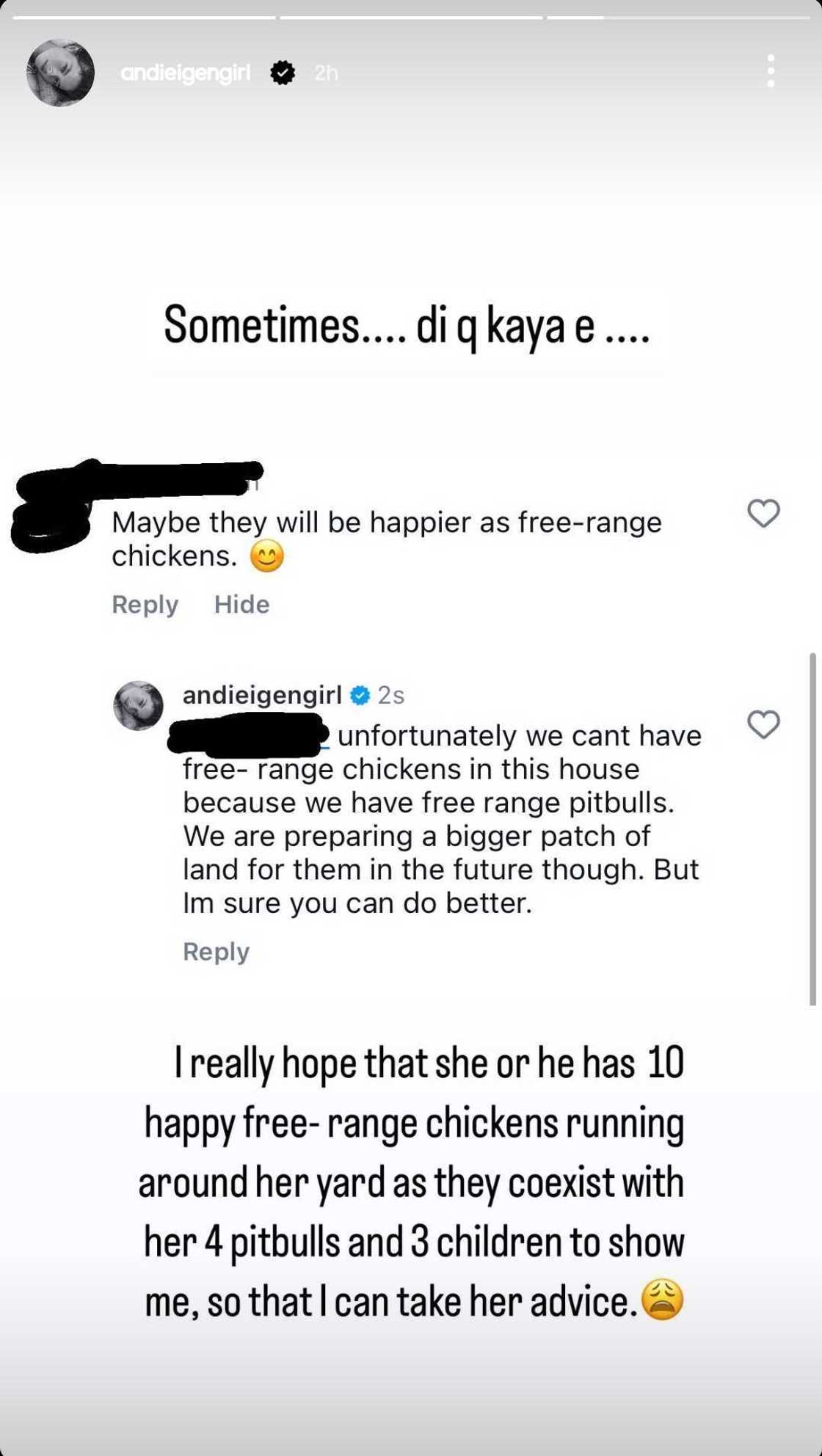 Andi Eigenmann, di napigilang sagutin ang isang netizen: "Sometimes di ko kaya" Andi Eigenmann, di napigilang sagutin ang isang netizen: "Sometimes di ko kaya"