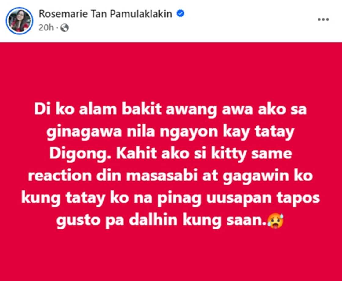 Rosmar Tan, labis na naaawa sa nangyari kay FPRRD: "Lolo na siya" Rosmar Tan, labis na naaawa sa nangyari kay FPRRD: "Lolo na siya"