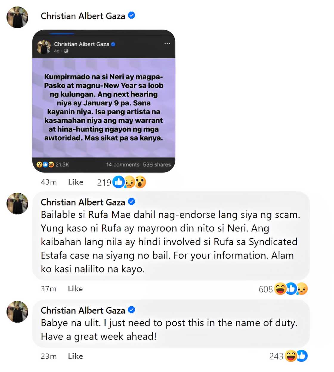 Xian Gaza, kinumpirmang si Rufa Mae Quinto nasa blind item niya ukol sa artistang may arrest warrant