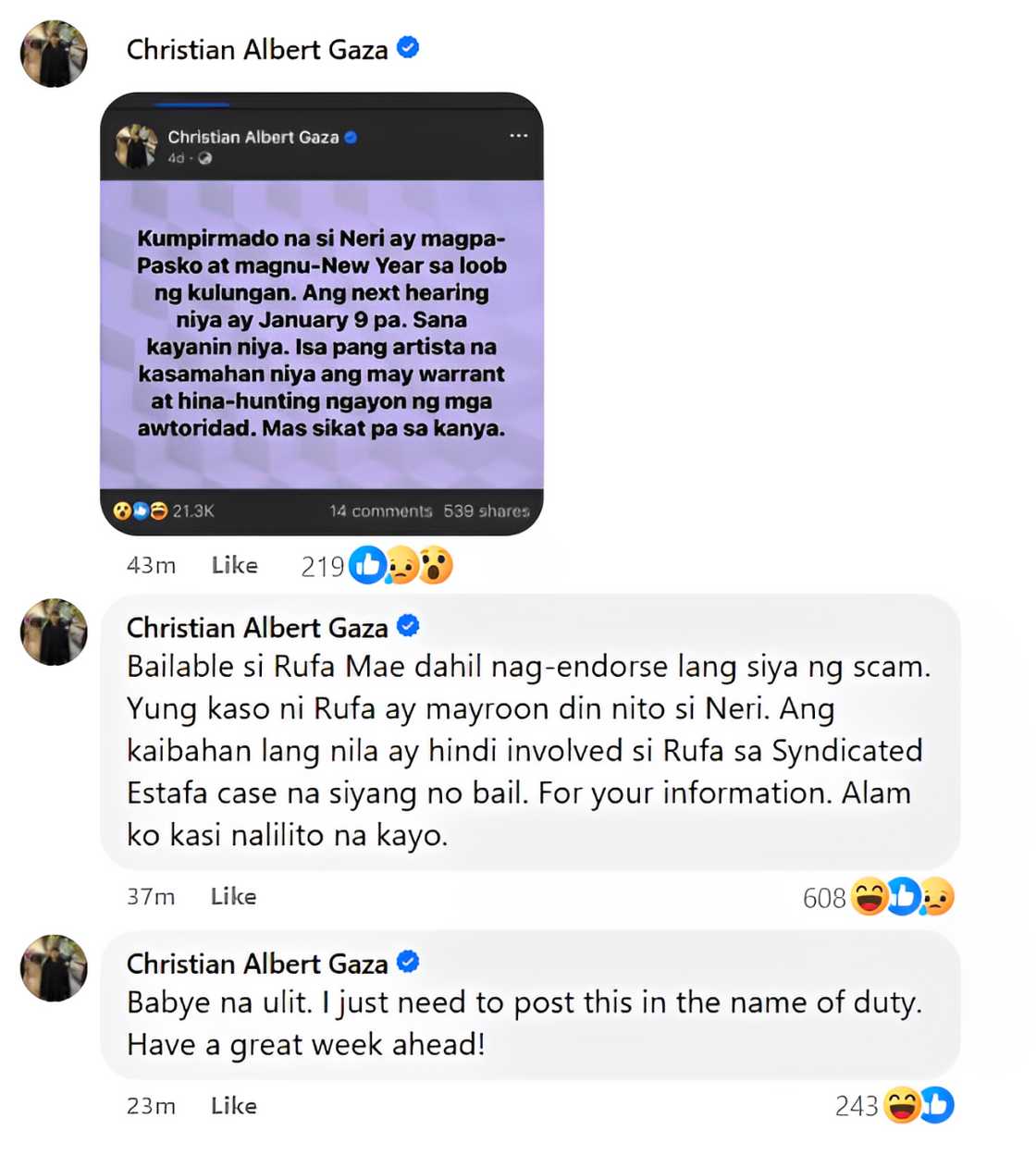 Xian Gaza, kinumpirmang si Rufa Mae Quinto nasa blind item niya ukol sa artistang may arrest warrant Xian Gaza, kinumpirmang si Rufa Mae Quinto nasa blind item niya ukol sa artistang may arrest warrant
