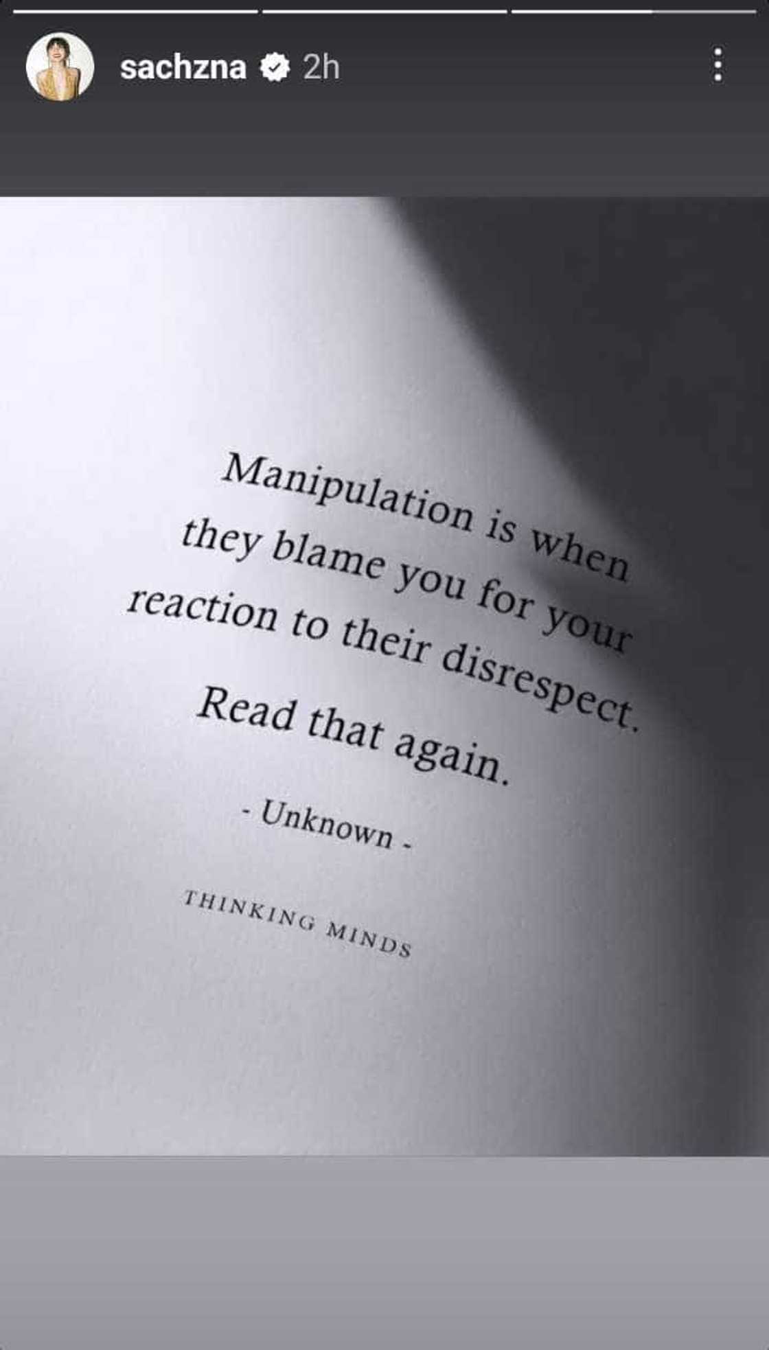 Sachzna Laparan, nag-post ng mensahe tungkol sa "manipulation" Sachzna Laparan, nag-post ng mensahe tungkol sa "manipulation"