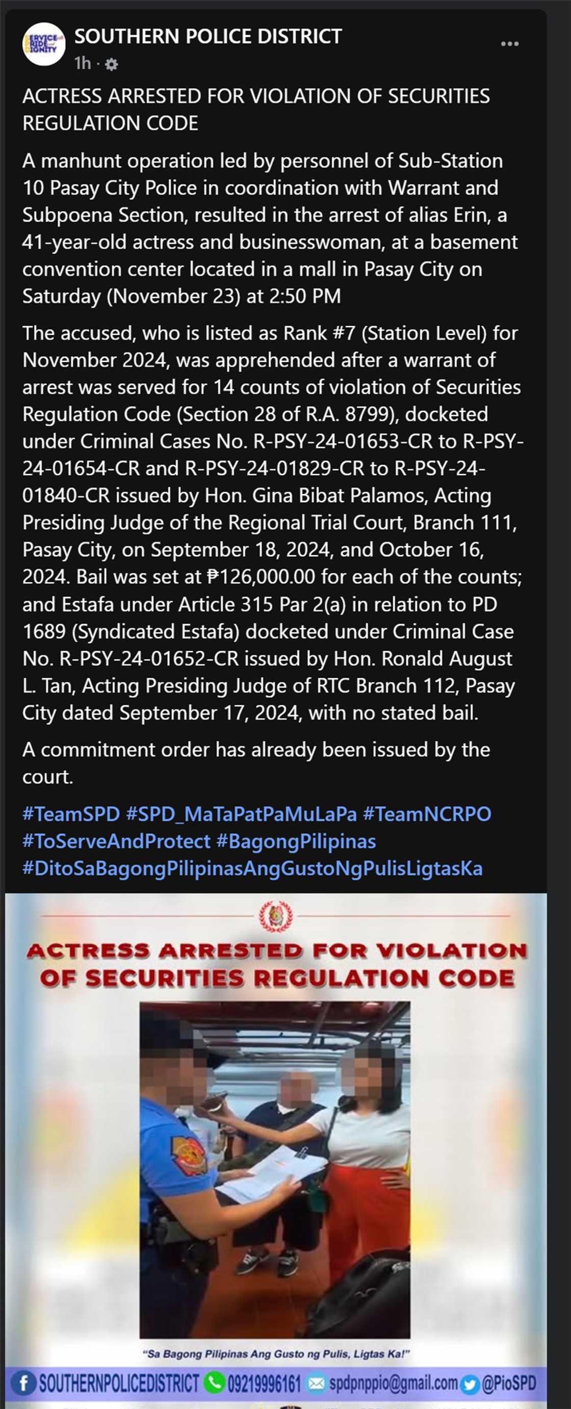 Southern Police District, inaresto isa umanong aktres na si "Neri" dahil sa kasong estafa Southern Police District, inaresto isa umanong aktres na si "Neri" dahil sa kasong estafa