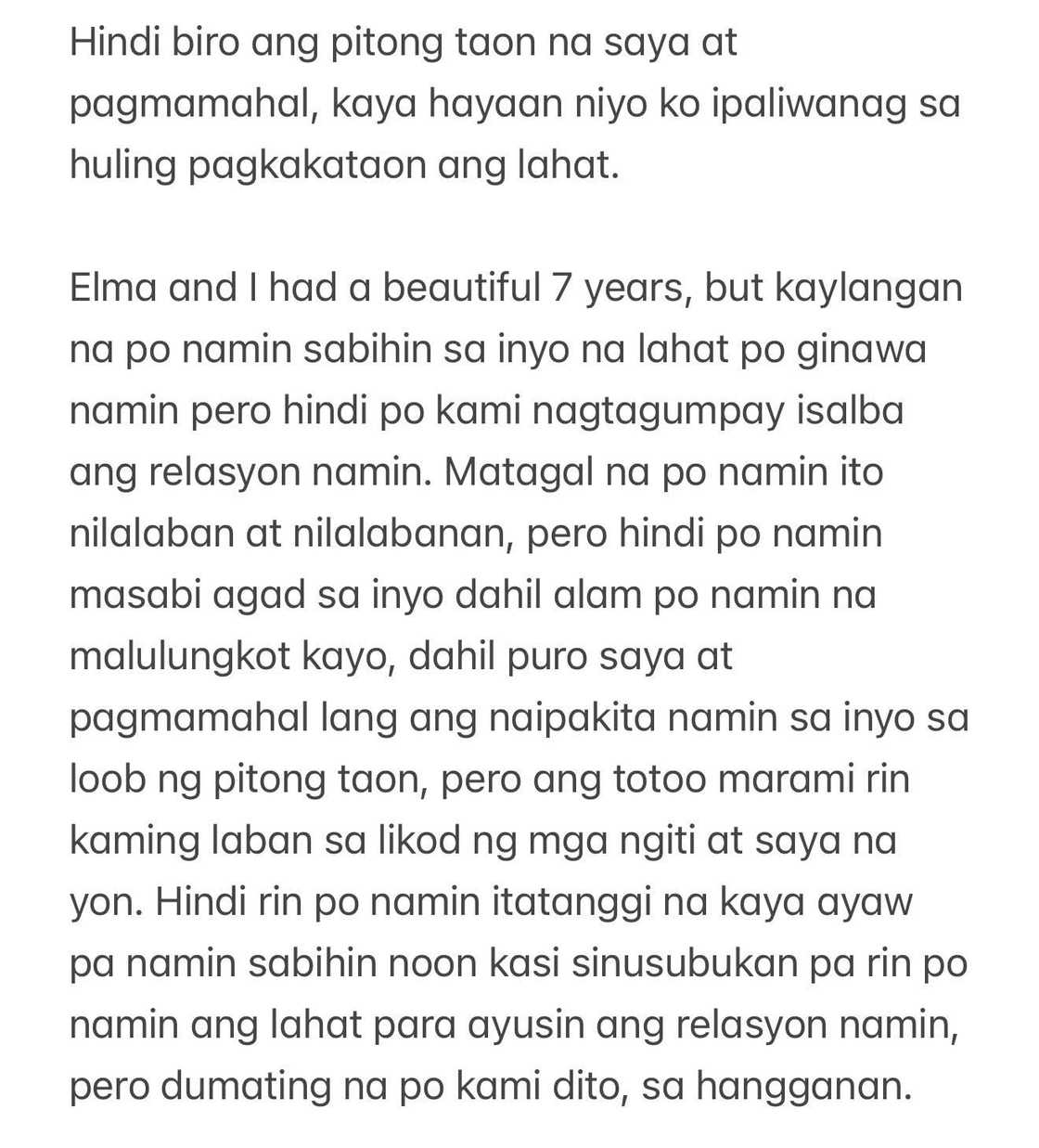 Ser Geybin, binasag ang katahimikan sa hiwalayan nila ni Elma matapos ang 7 taon