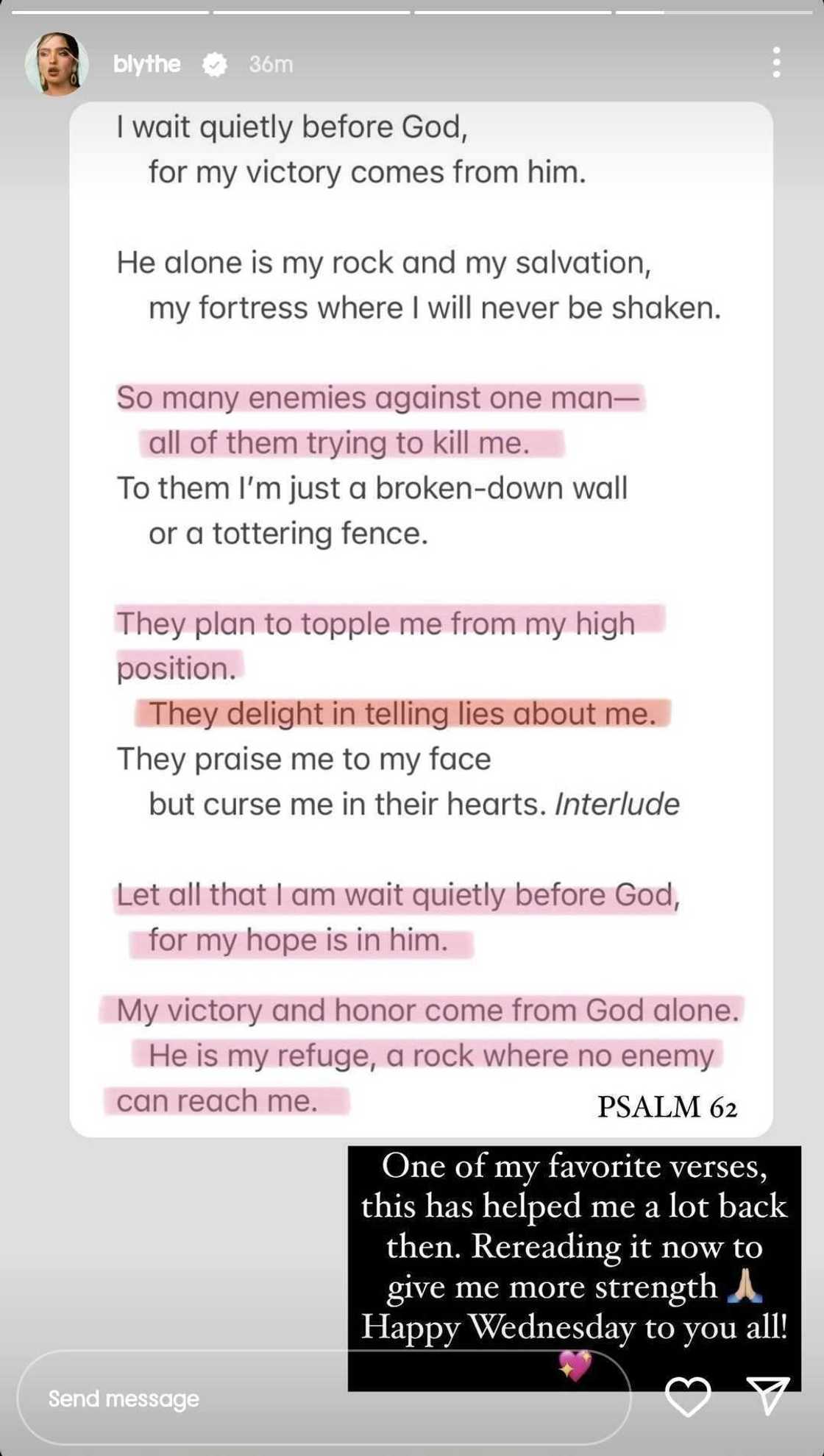 Andrea Brillantes posts a Bible verse: "So many enemies against one man"