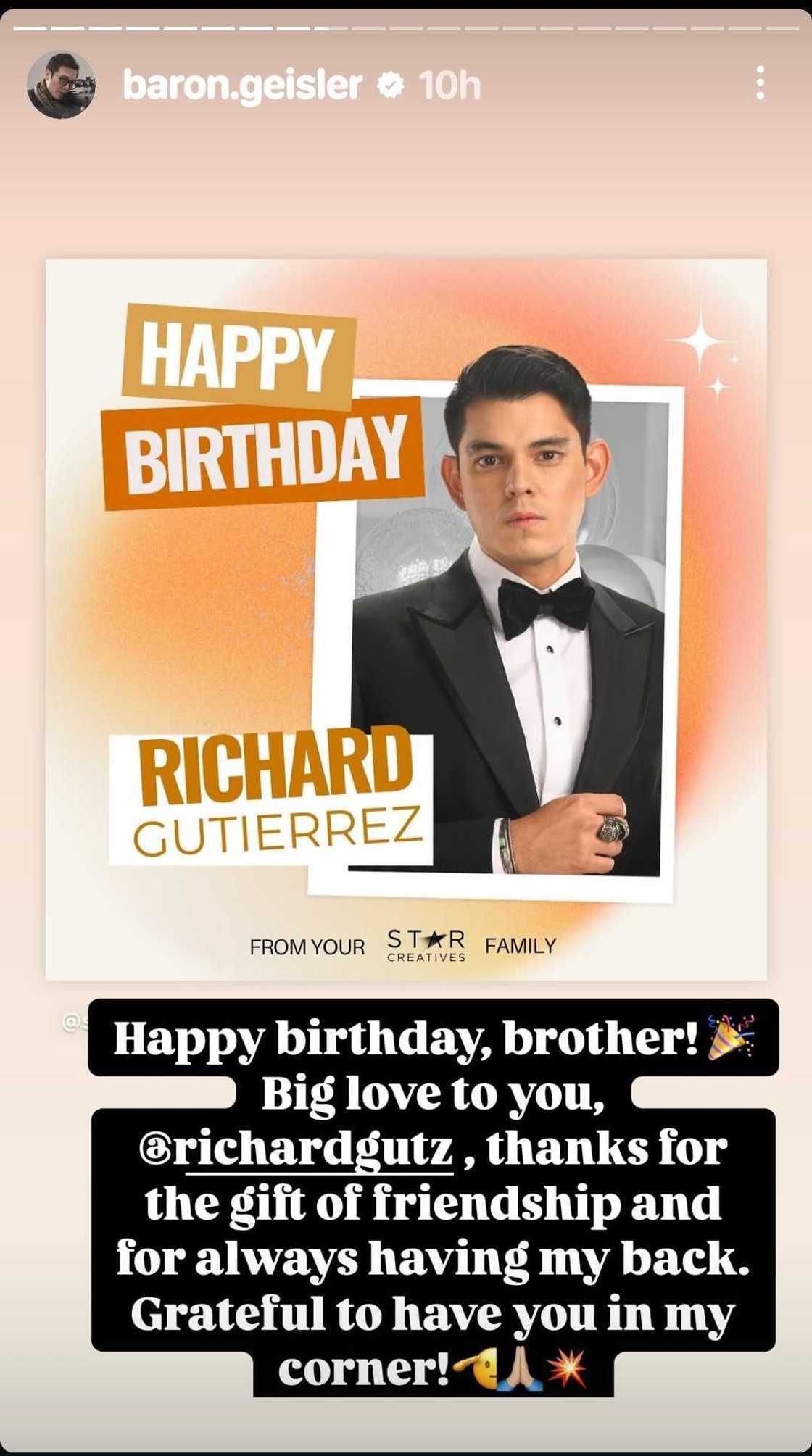 Baron Geisler, may nakakaantig na birthday message para kay Richard Gutierrez Baron Geisler, may nakakaantig na birthday message para kay Richard Gutierrez