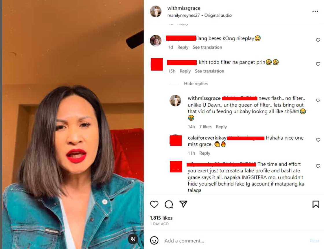 Miss Grace sa nagsabing 'pangit' pa rin siya kahit may filter: "News flash.. no filter"