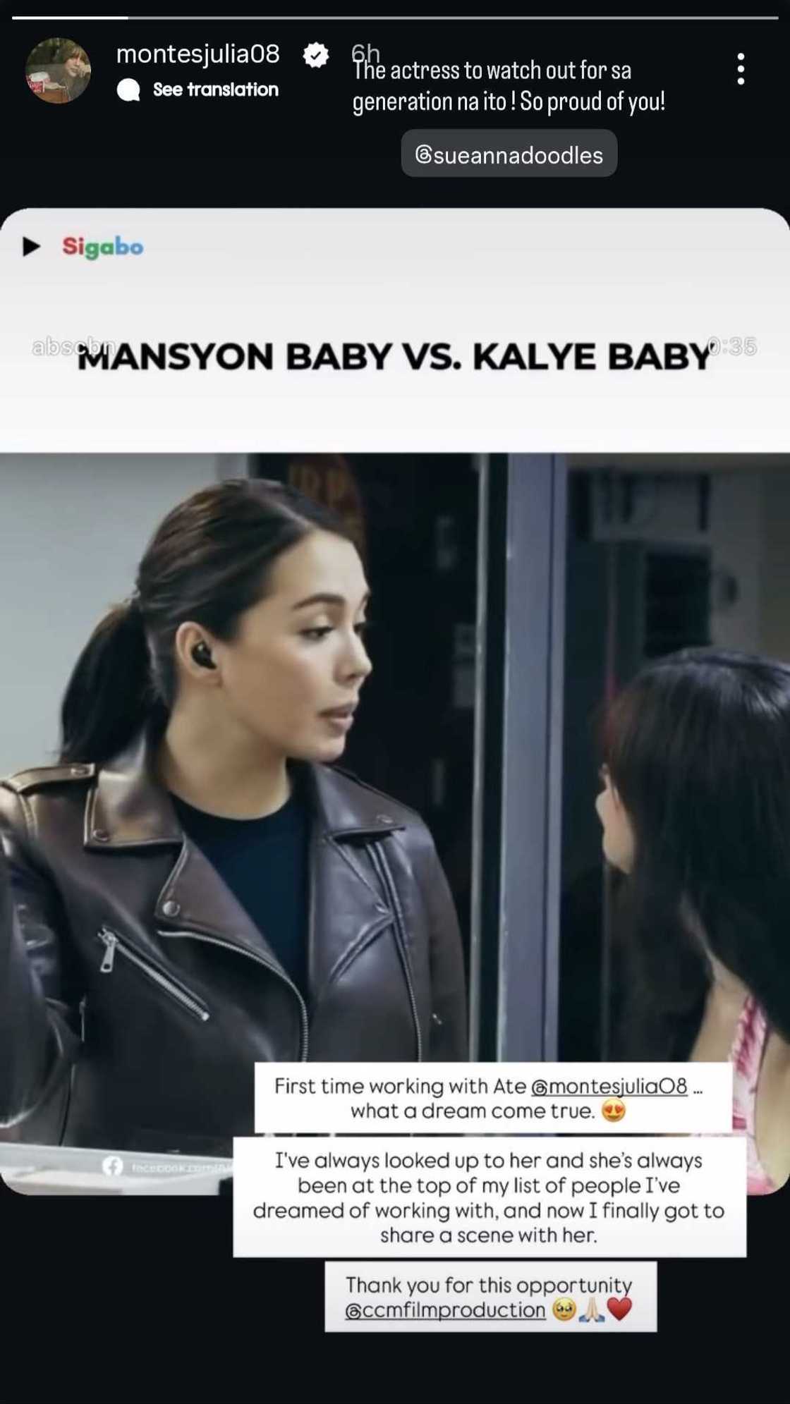 Julia Montes, nag-react sa post ni Sue Ramirez tungkol sa eksena nila sa 'Sigabo'