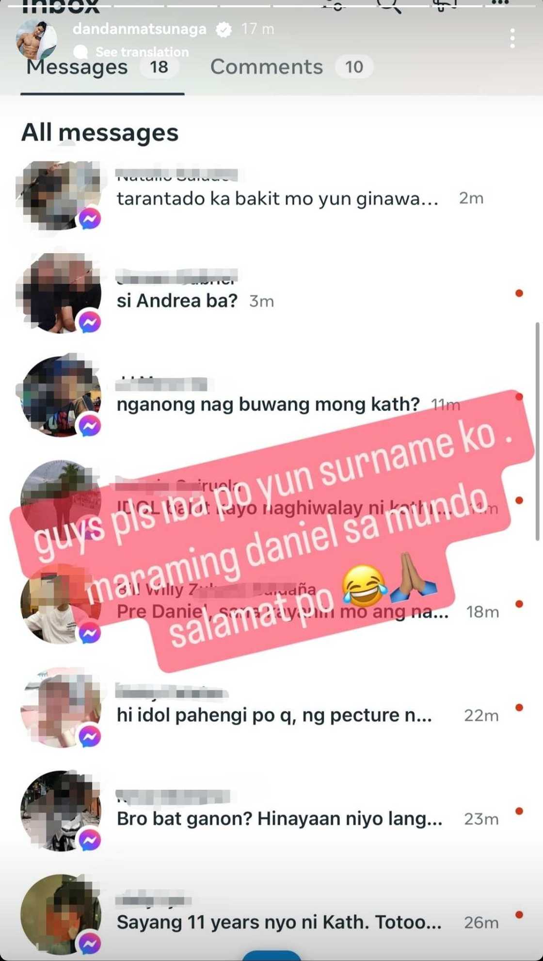 Daniel Matsunaga sa mga natatanggap niyang PM: "Iba po yun surname ko" Daniel Matsunaga sa mga natatanggap niyang PM: "Iba po yun surname ko"
