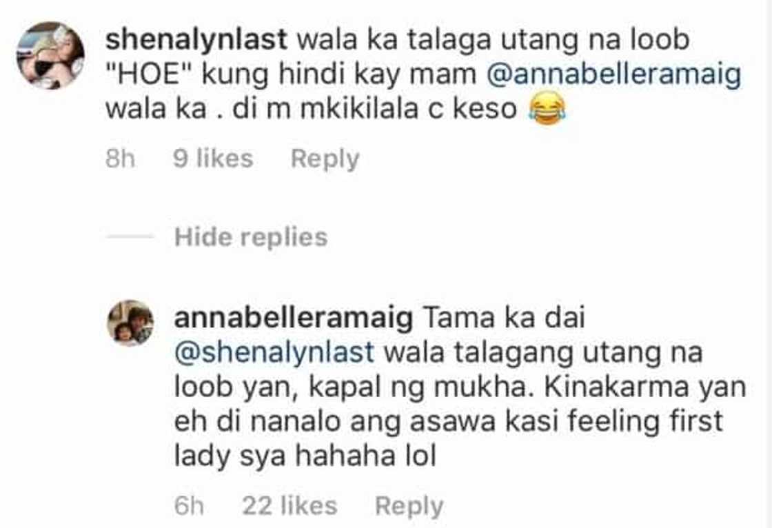 Annabelle Rama allegedly responds to a netizen about Heart Evangelista Annabelle Rama allegedly responds to a netizen about Heart Evangelista