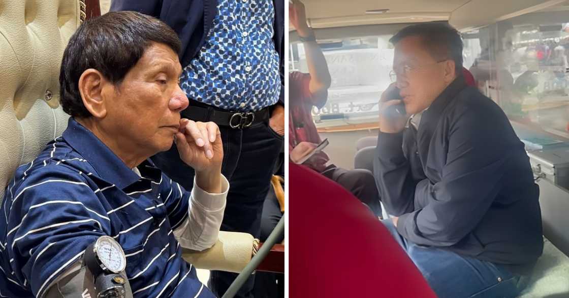 Sen. Bong Go, nakausap si dating Pangulong Rodrigo Duterte sa telepono (Photos: @veronicaduterte, Office of Senator Bong Go via @gmanews) Sen. Bong Go, nakausap si dating Pangulong Rodrigo Duterte sa telepono (Photos: @veronicaduterte, Office of Senator Bong Go via @gmanews)