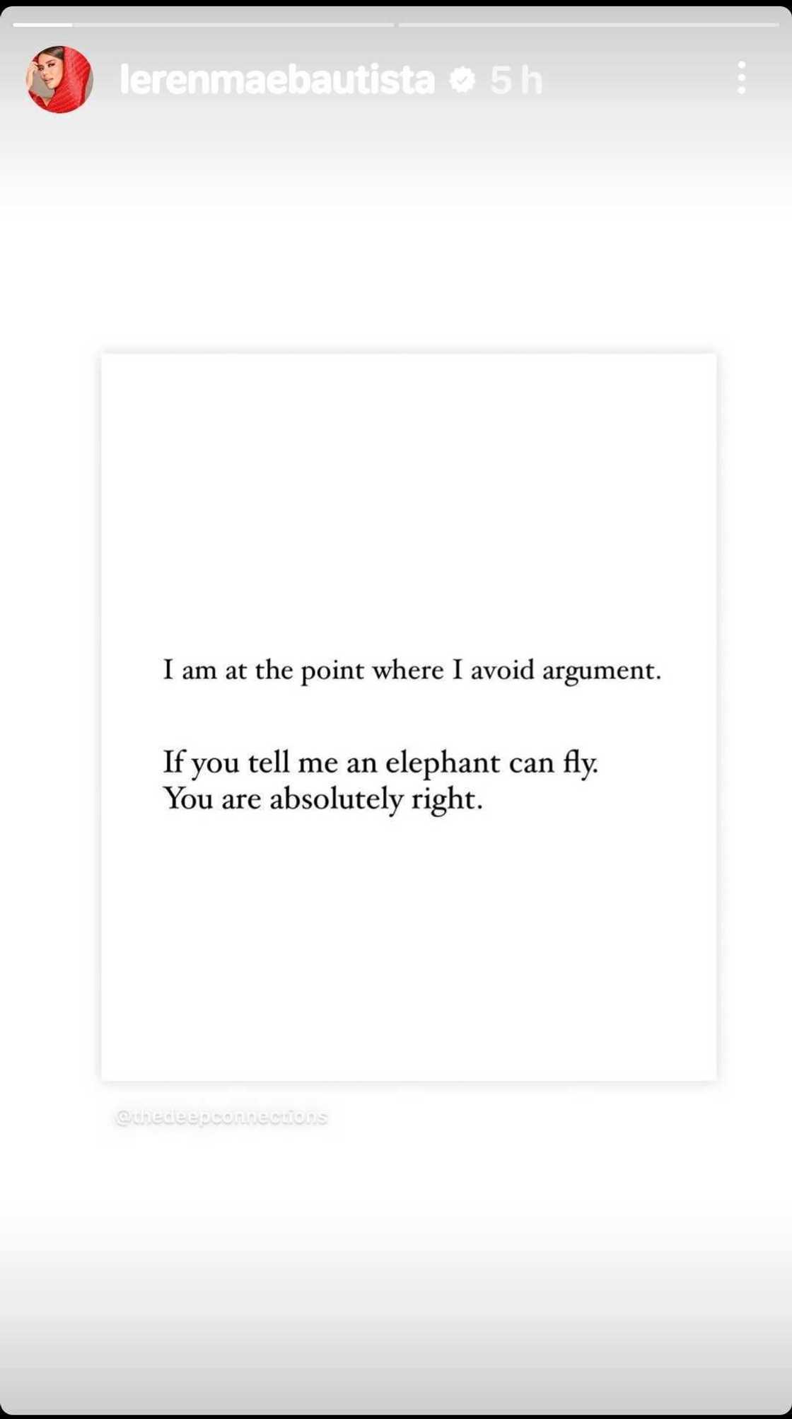 Leren Mae Bautista reshares quote about avoiding argument