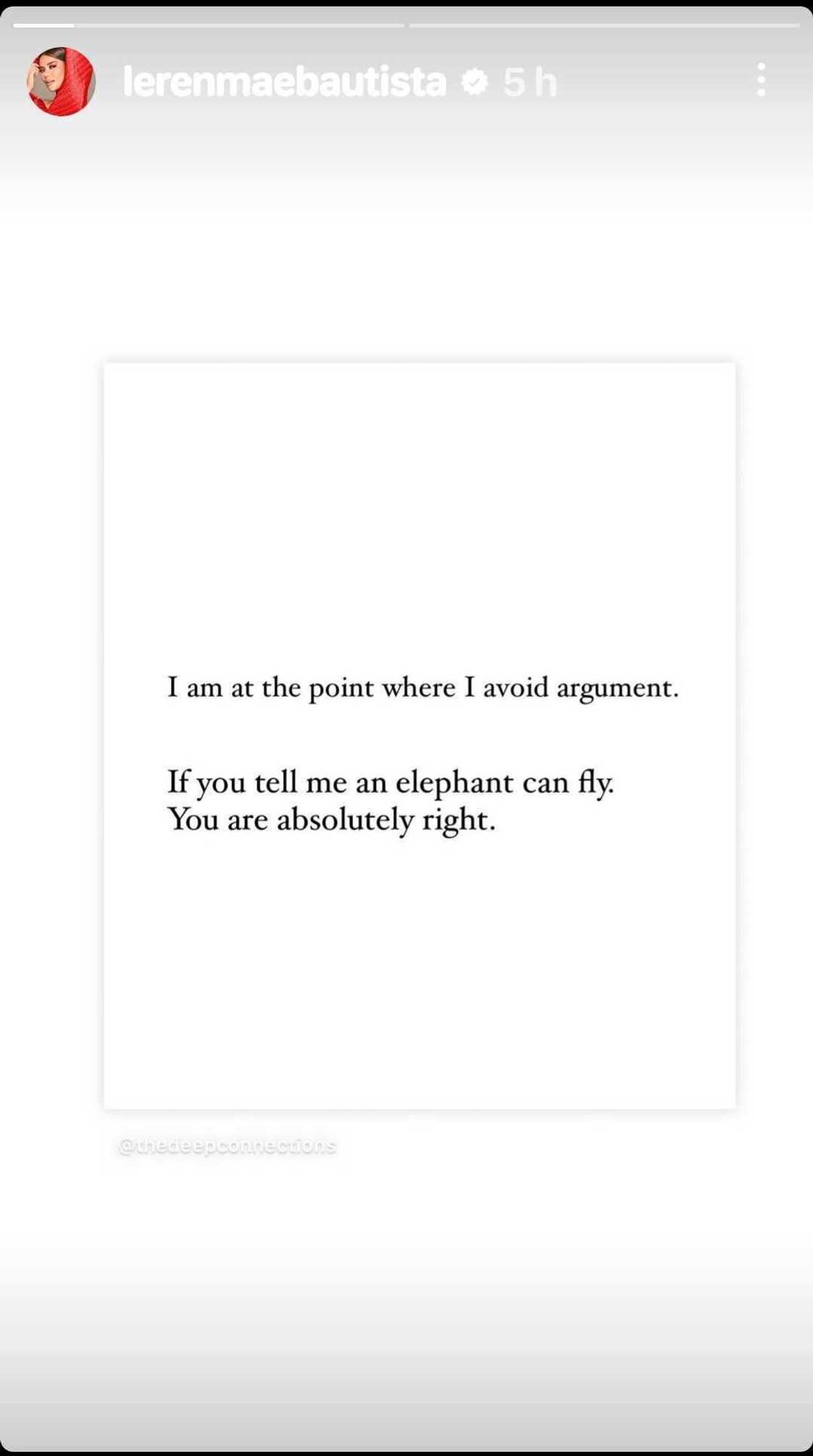 Leren Mae Bautista reshares quote about avoiding argument Leren Mae Bautista reshares quote about avoiding argument