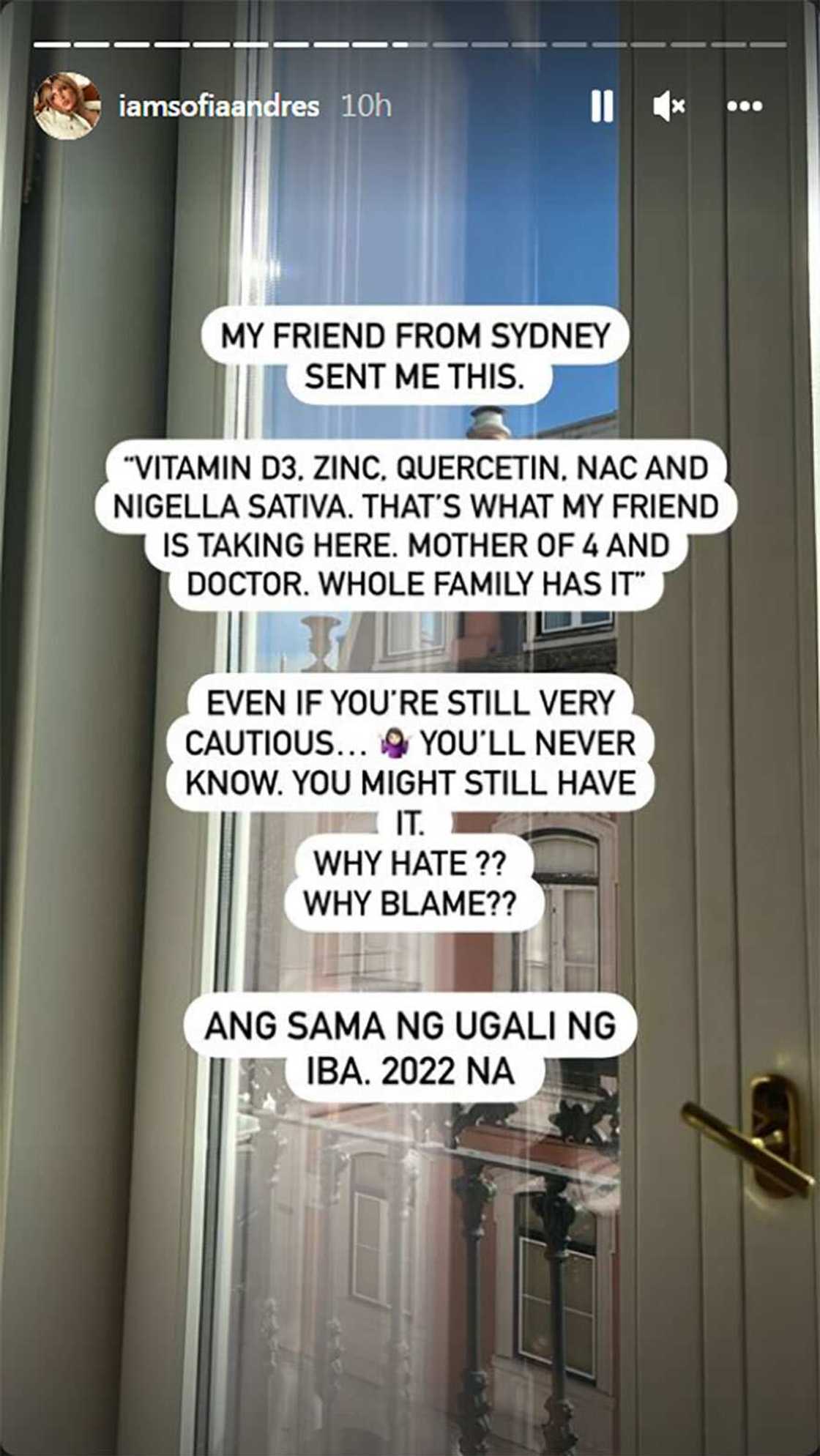 Sofia Andres, sinabing kahit ano’ng gawing pag-iingat, pwede pa ring mahawaan ng COVID: “Why blame?” Sofia Andres, sinabing kahit ano’ng gawing pag-iingat, pwede pa ring mahawaan ng COVID: “Why blame?”