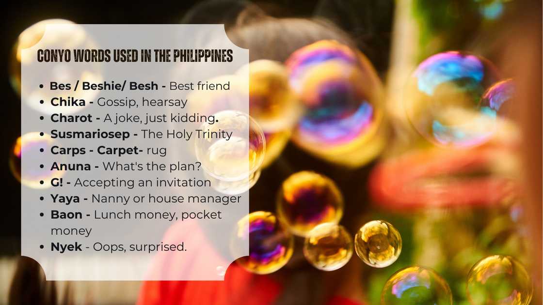 Conyo words used in the Philippines Conyo words used in the Philippines