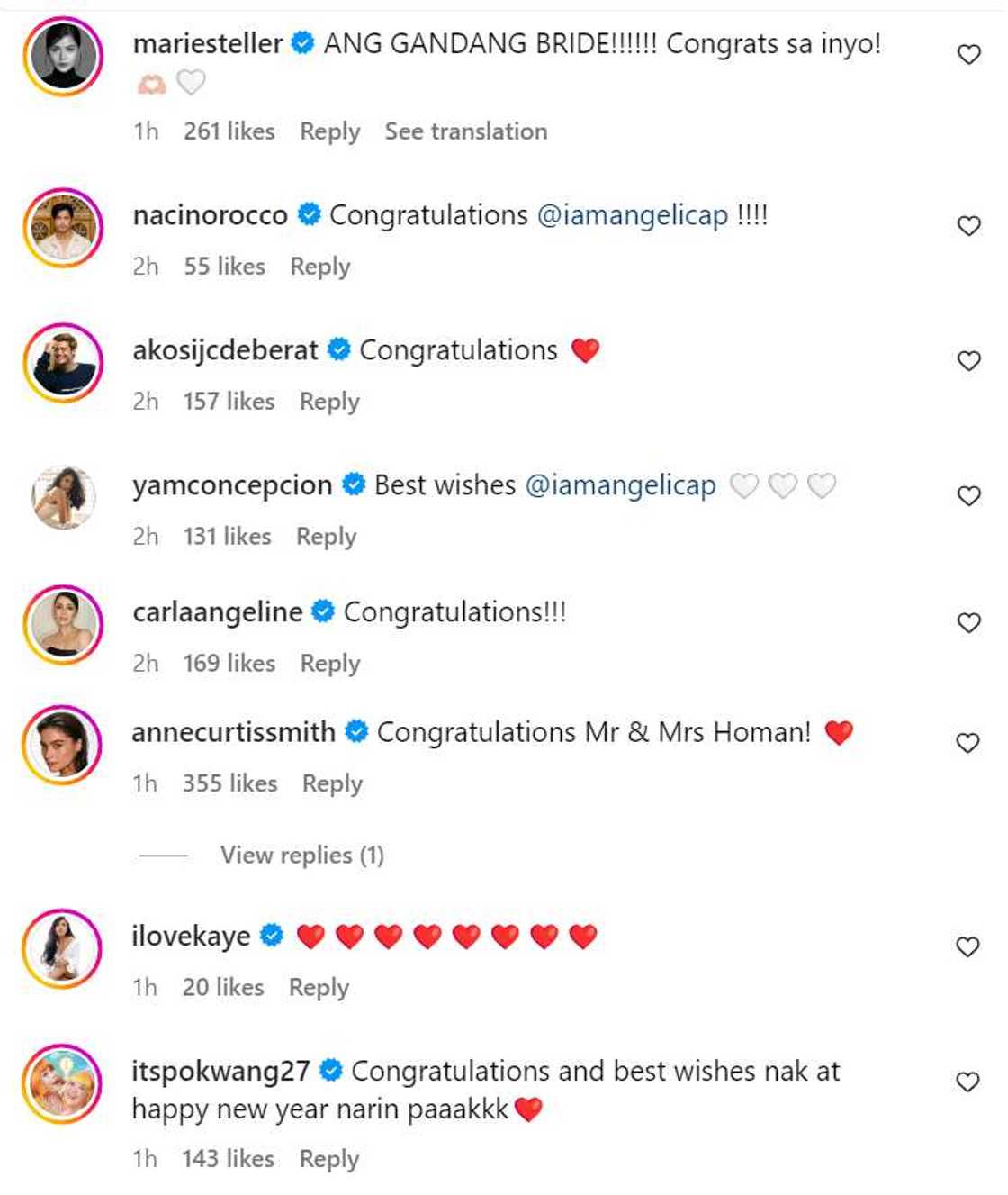 Celebrities react to Angelica Panganiban, Gregg Homan’s wedding: “Congratulations” Celebrities react to Angelica Panganiban, Gregg Homan’s wedding: “Congratulations”