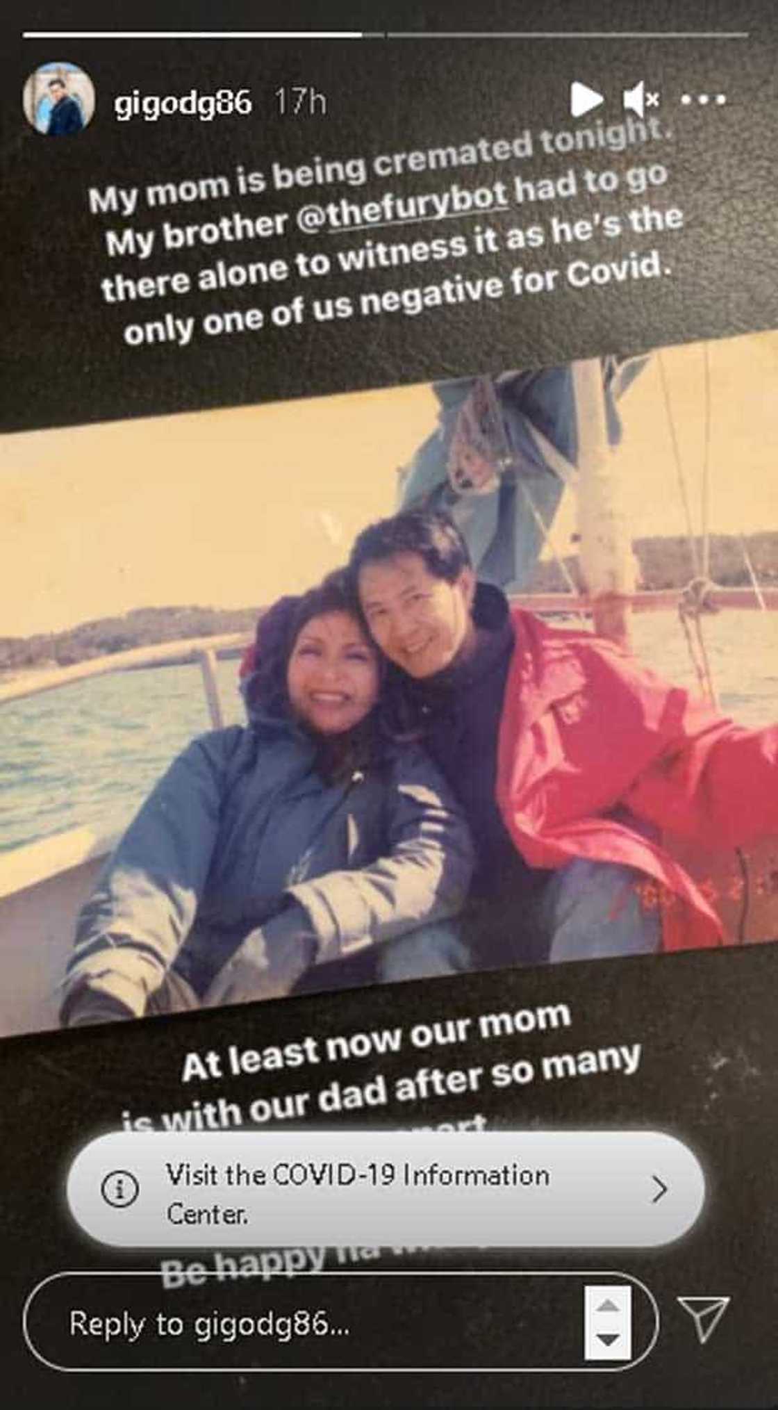 Claire dela Fuente cremated; son Gigo's consolation: "Now our mom is with dad" Claire dela Fuente cremated; son Gigo's consolation: "Now our mom is with dad"