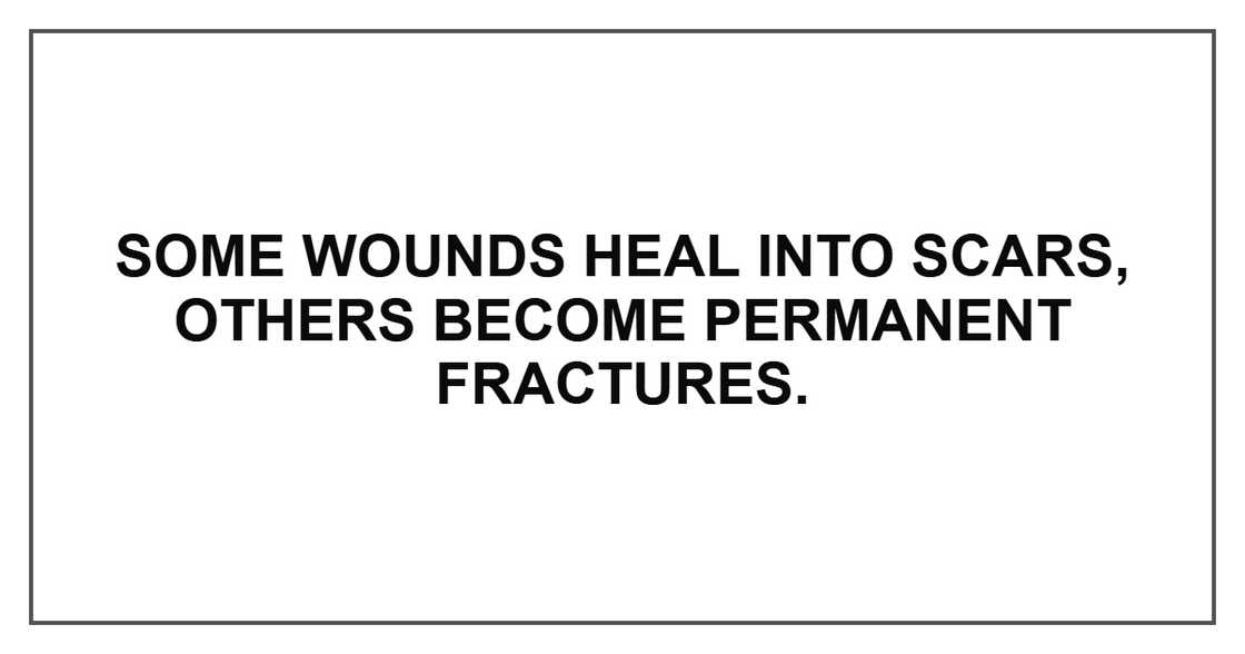 Some wounds heal into scars, others become permanent fractures.