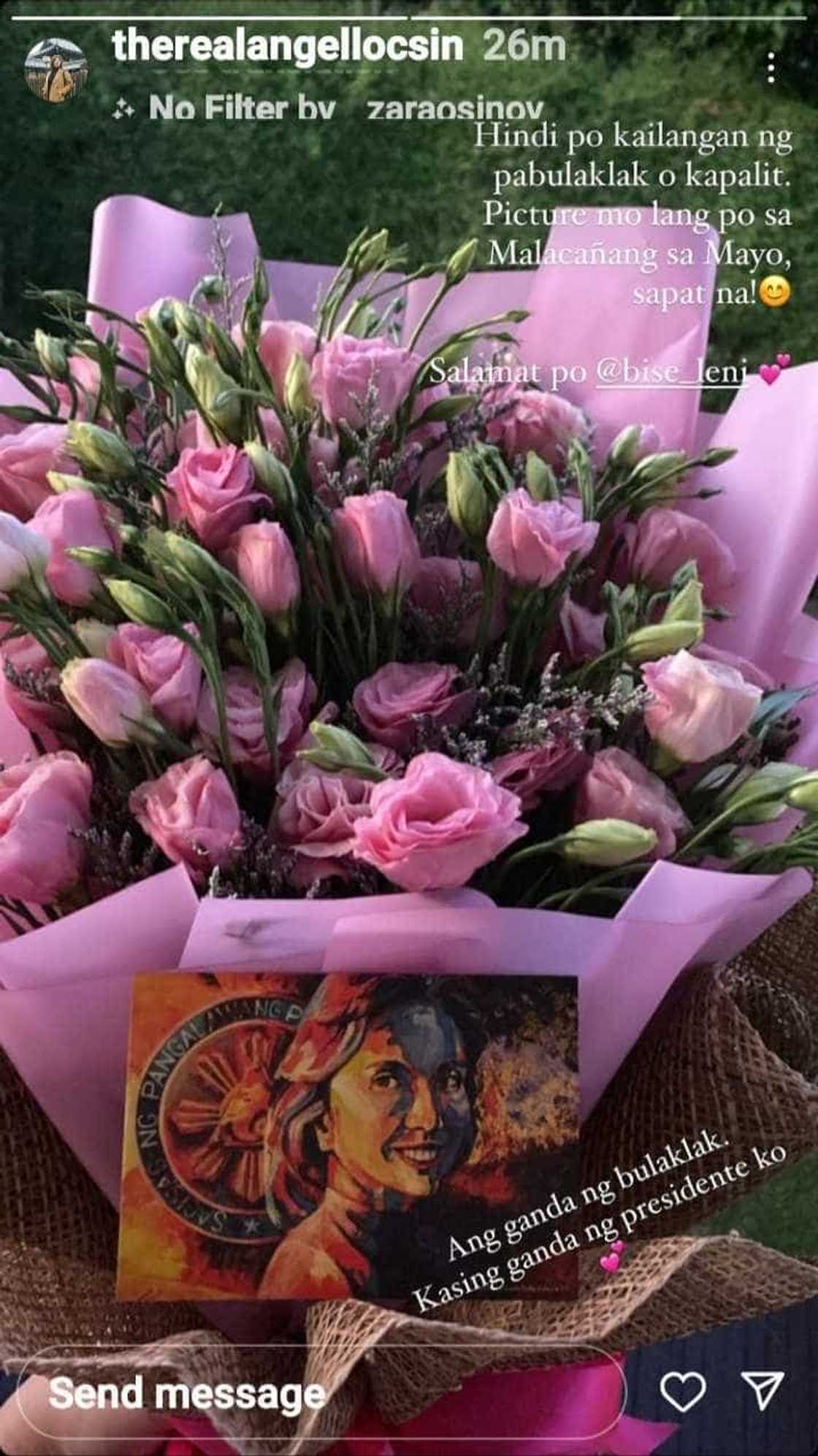 Angel Locsin pens heartfelt thank-you message to Leni Robredo for sending her pink roses Angel Locsin pens heartfelt thank-you message to Leni Robredo for sending her pink roses