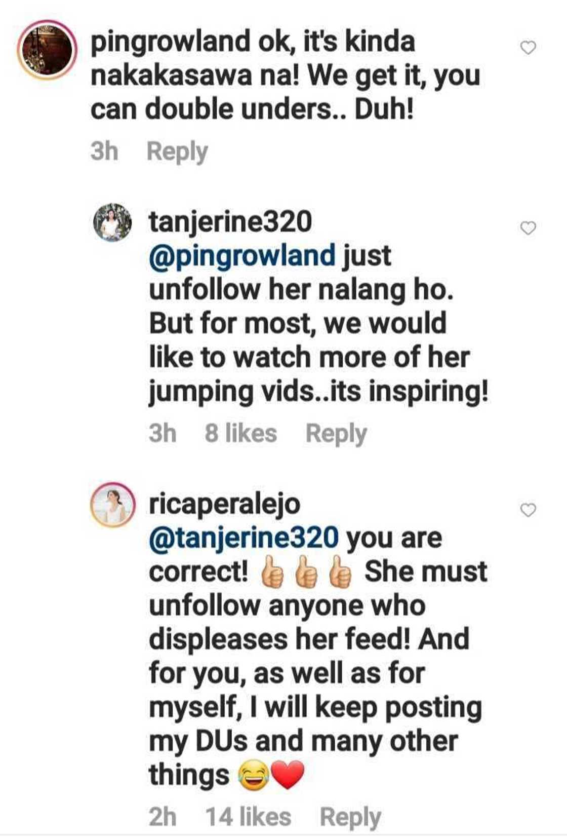 Rica Peralejo, sinabi sa basher na i-unfollow siya matapos ‘di magustuhan ang pagja-jump rope niya Rica Peralejo, sinabi sa basher na i-unfollow siya matapos ‘di magustuhan ang pagja-jump rope niya
