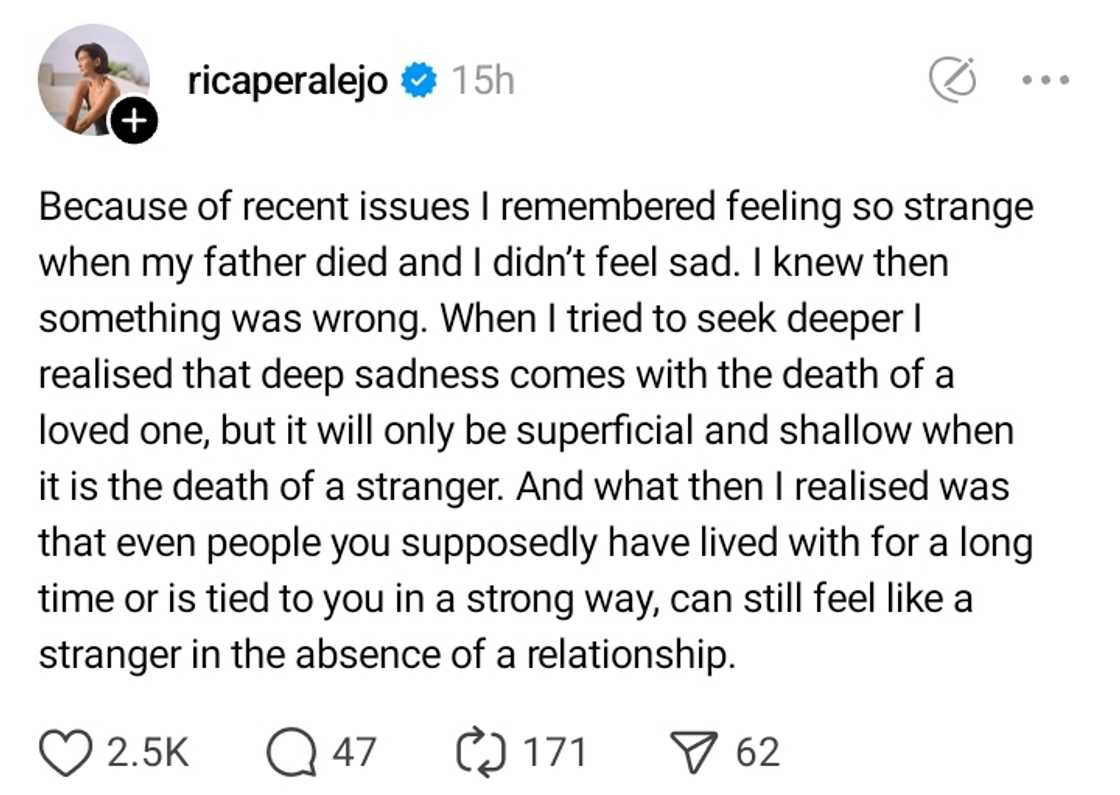 Rica Peralejo, nagbahagi ng kanyang realizations ukol sa kanyang ama Rica Peralejo, nagbahagi ng kanyang realizations ukol sa kanyang ama