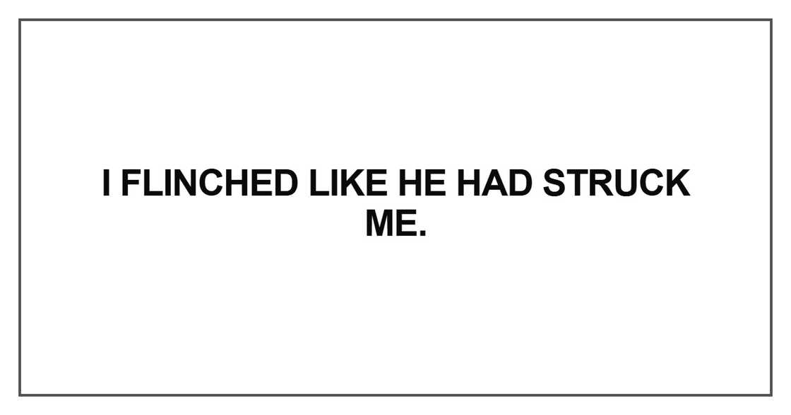 I flinched like he had struck me. I flinched like he had struck me.