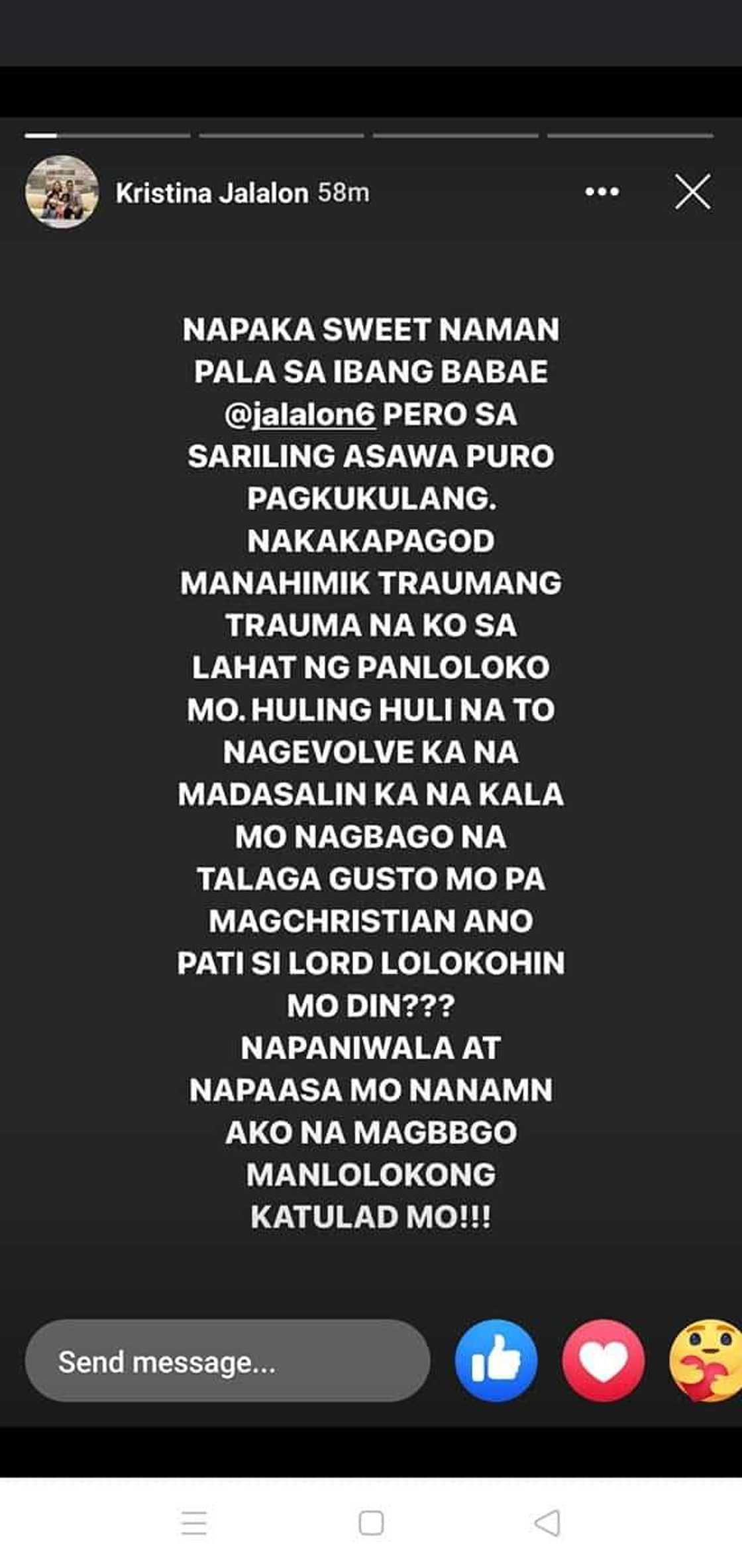 PBA player Jio Jalalon's wife accuses star of infidelity, abuse, shares "evidence" in IG posts PBA player Jio Jalalon's wife accuses star of infidelity, abuse, shares "evidence" in IG posts