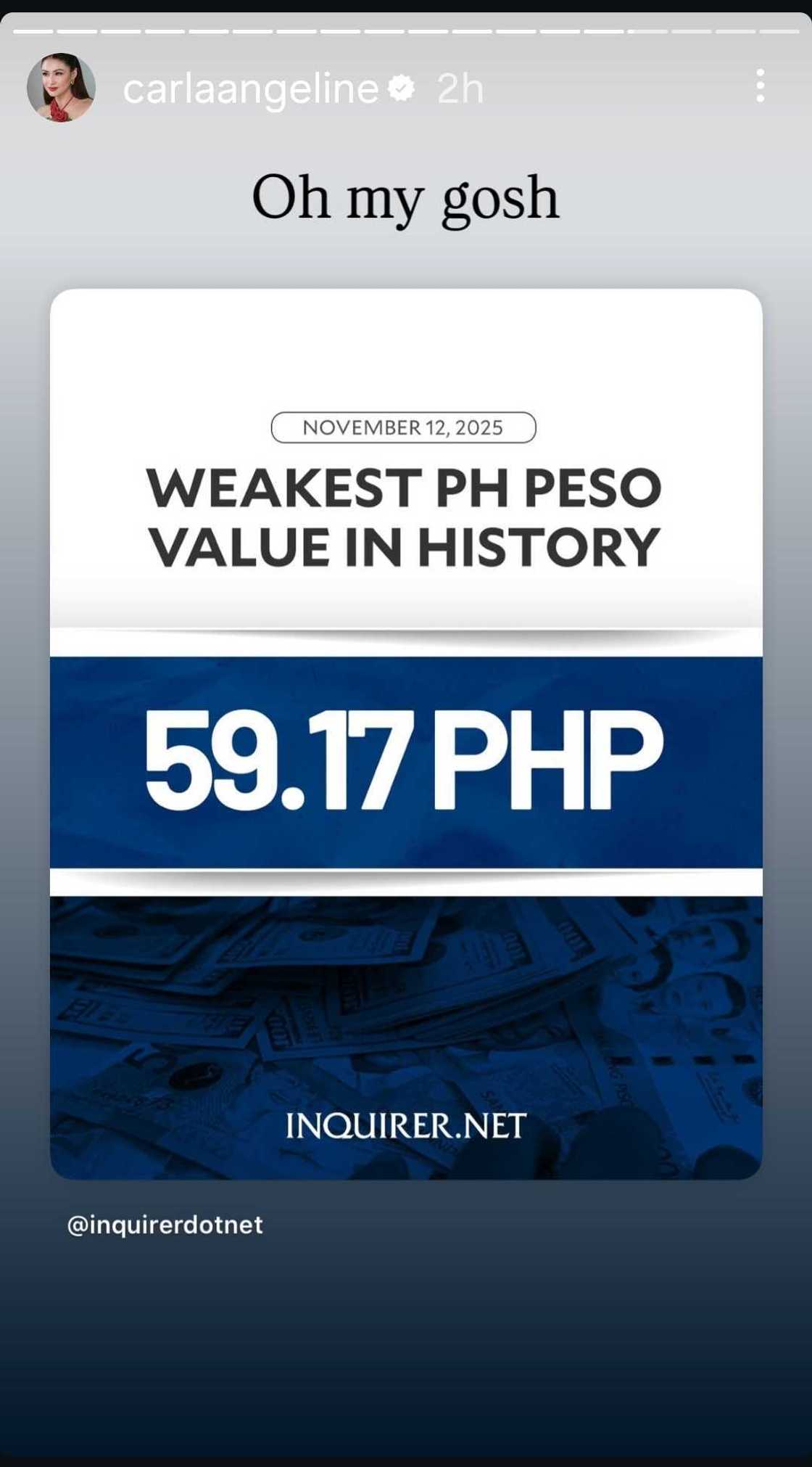 Carla Abellana reacts to record-low peso value: “Oh my gosh” Carla Abellana reacts to record-low peso value: “Oh my gosh”