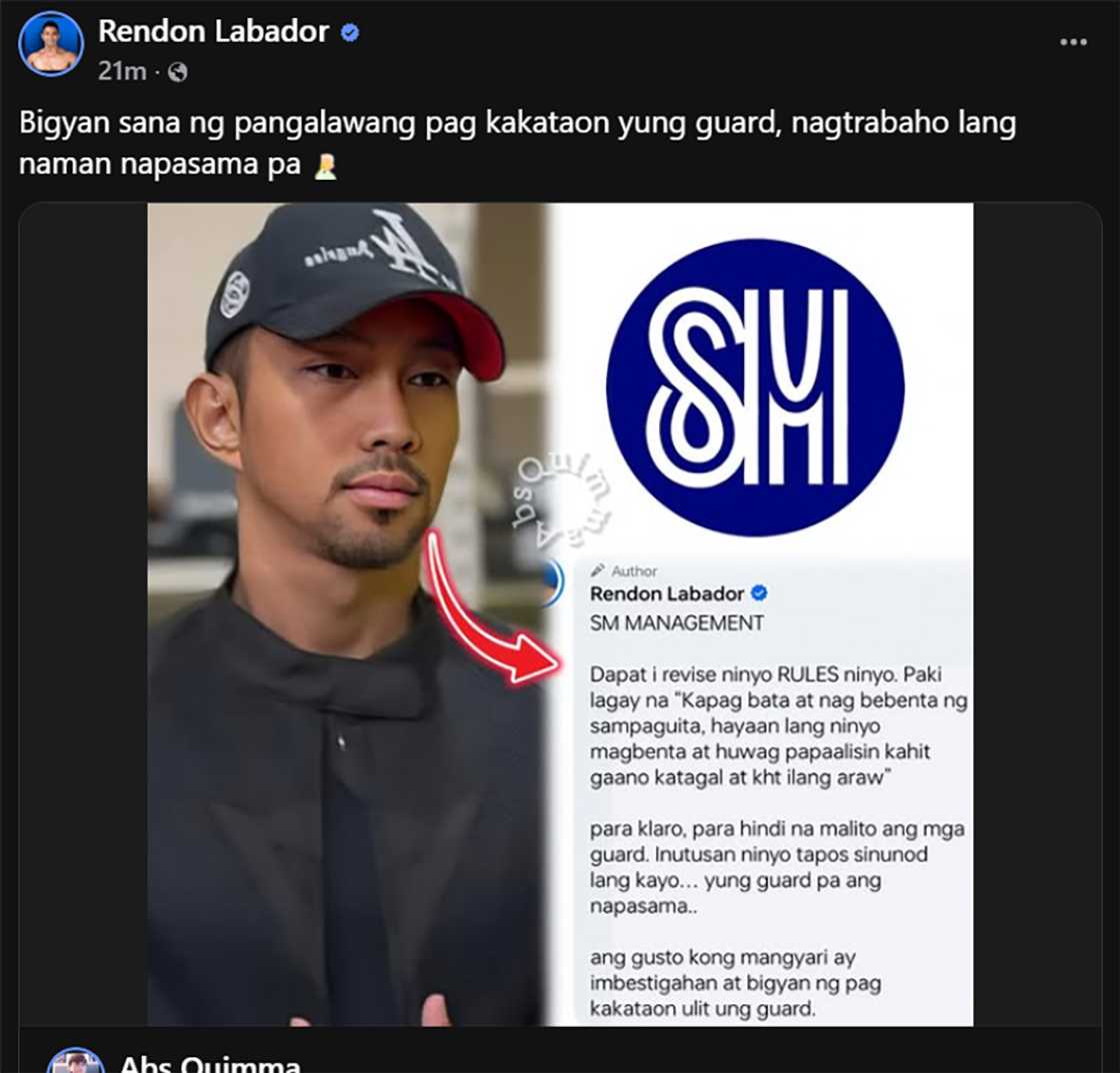 Rendon Labador, may pakiusap sa SM Management ukol SG na nasisante dahil kay “Sampaguita Girl” Rendon Labador, may pakiusap sa SM Management ukol SG na nasisante dahil kay “Sampaguita Girl”