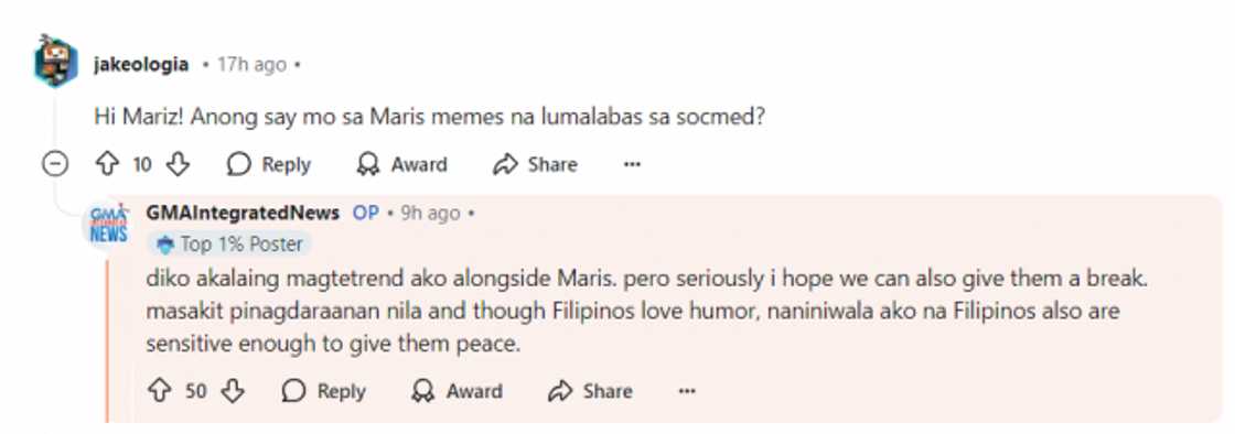 Mariz Umali, nag-react matapos mag-trending dahil sa Maris Racal-Anthony Jennings issue