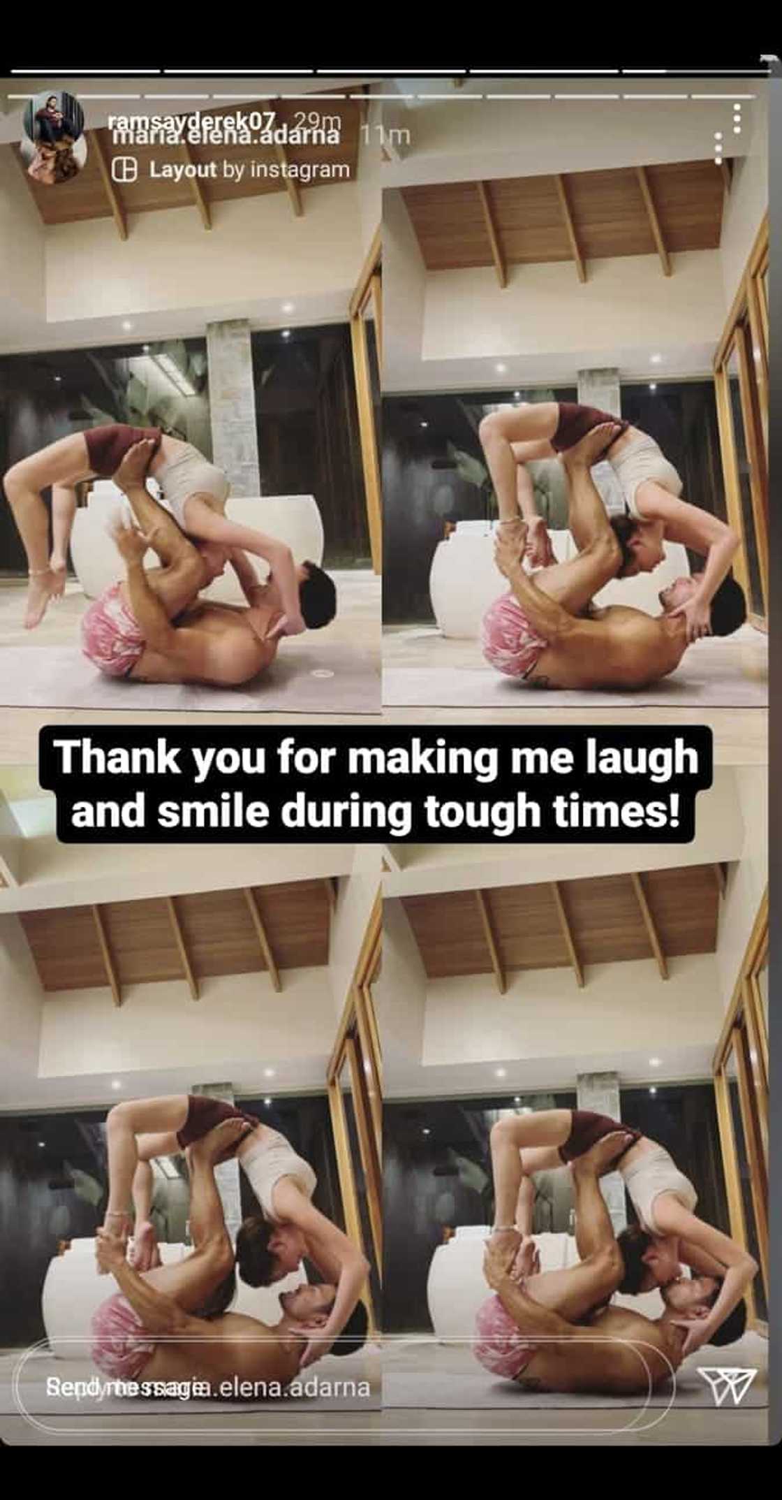 Derek Ramsay thanks his fiancée Ellen Adarna for making him smile during "tough times" Derek Ramsay thanks his fiancée Ellen Adarna for making him smile during "tough times"