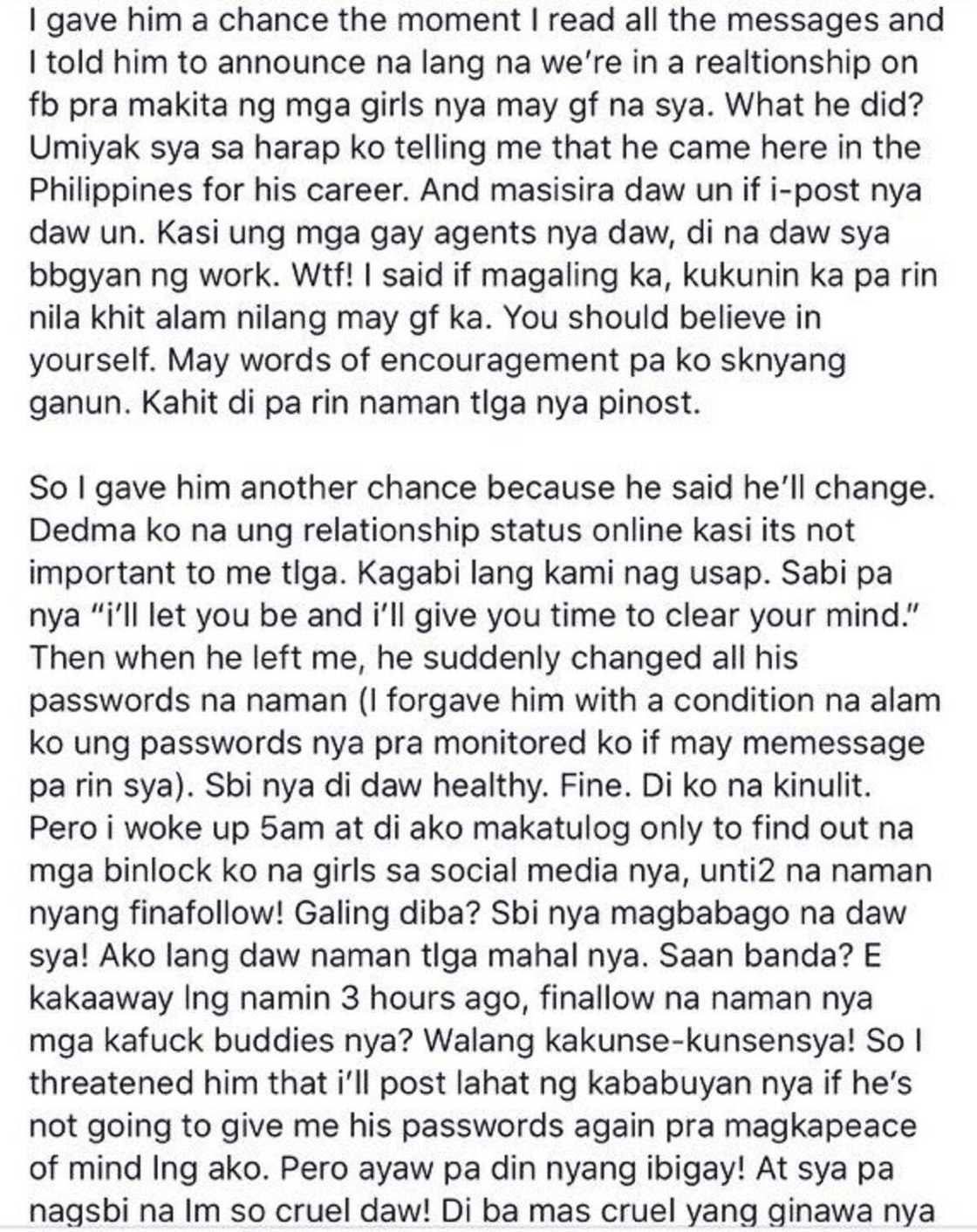 Arianne Bautista posts screenshots of messages regarding her cheating allegations against her ex-boyfriend Arianne Bautista posts screenshots of messages regarding her cheating allegations against her ex-boyfriend