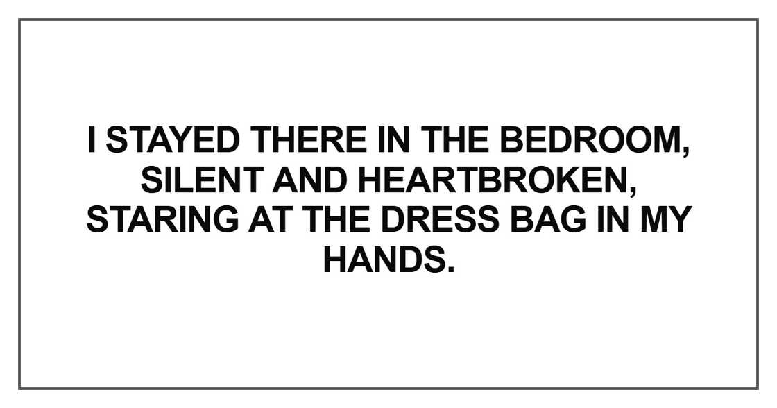 I stayed there in the bedroom, silent and heartbroken, staring at the dress