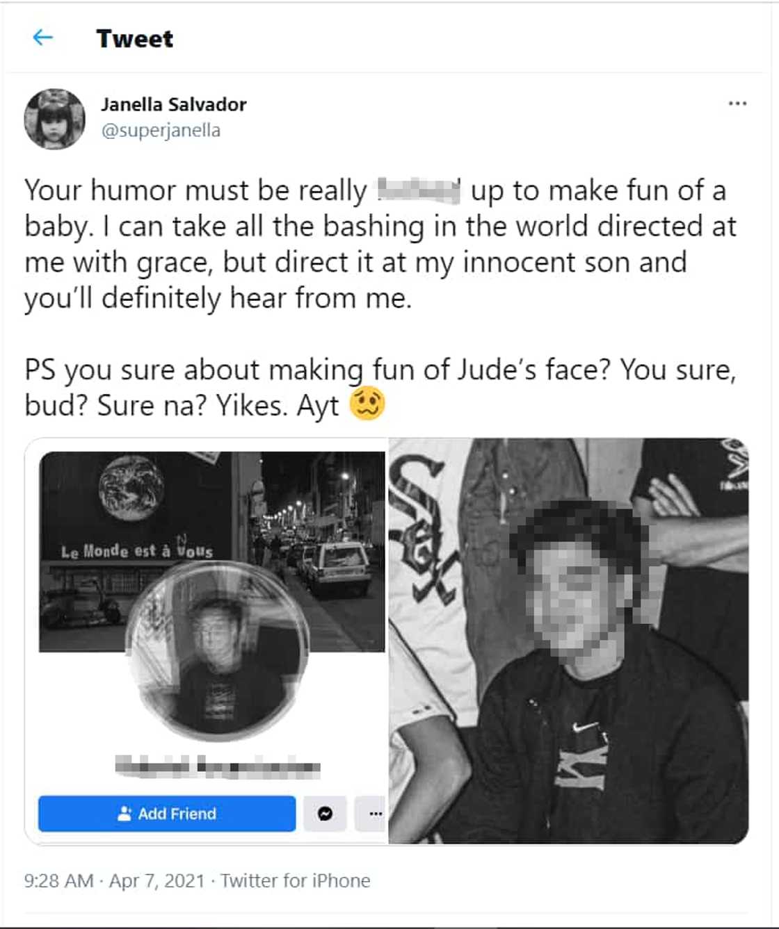 Janella Salvador lambasts basher who insulted her son's face Janella Salvador lambasts basher who insulted her son's face