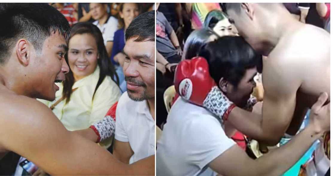 Eman Bacosa, niyakap si Manny Pacquiao matapos niyang manalo sa boxing match Eman Bacosa, niyakap si Manny Pacquiao matapos niyang manalo sa boxing match