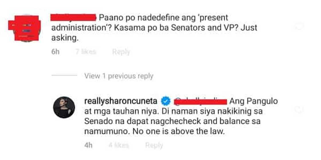 Sharon Cuneta lectures netizen who asked if she’s also criticizing VP Leni & senators Sharon Cuneta lectures netizen who asked if she’s also criticizing VP Leni & senators
