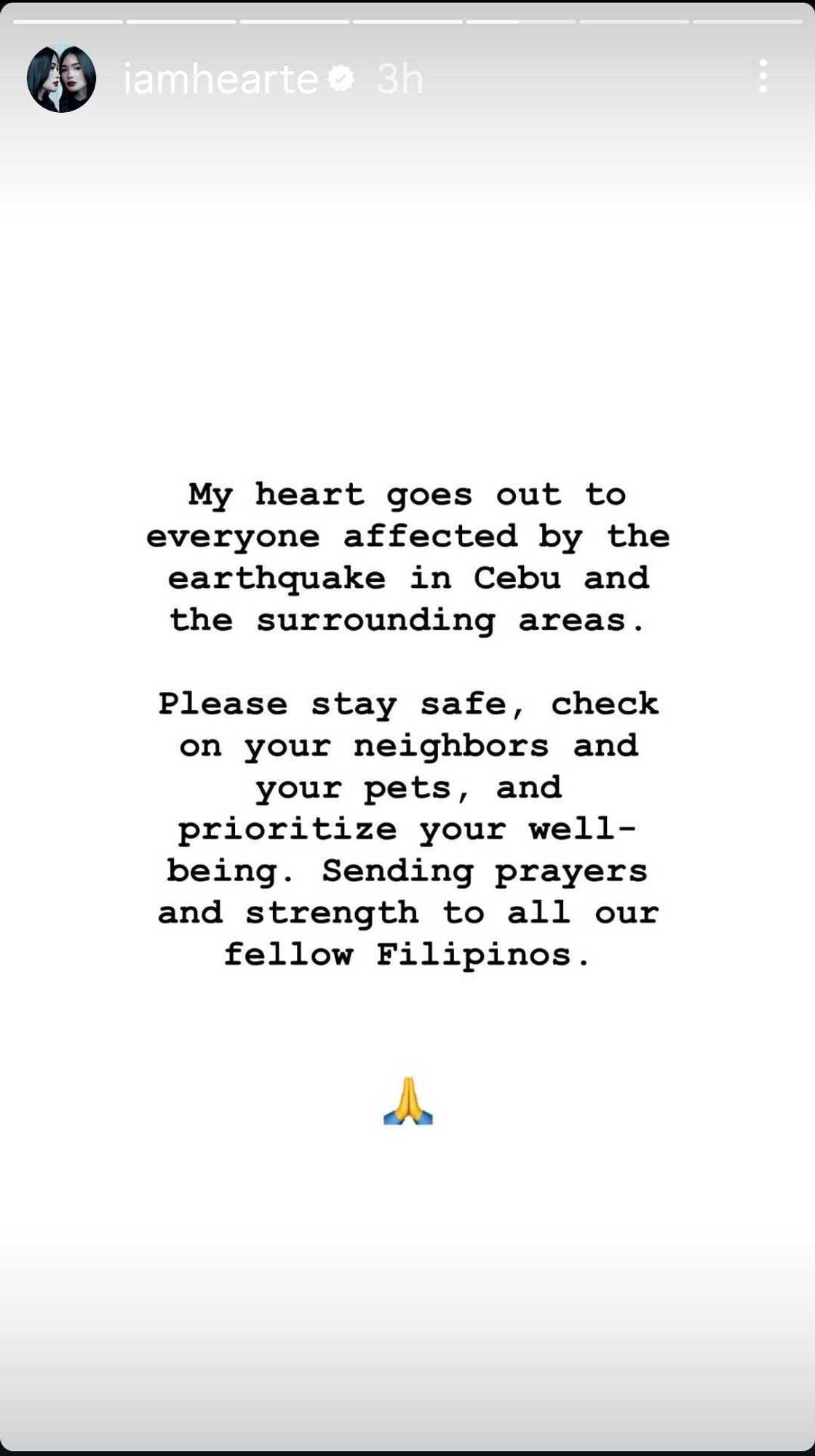 Heart Evangelista extends prayers and support following Cebu earthquake