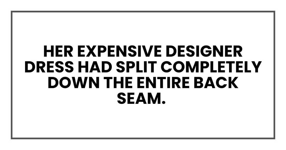 Her expensive designer dress had split completely down the entire back seam.