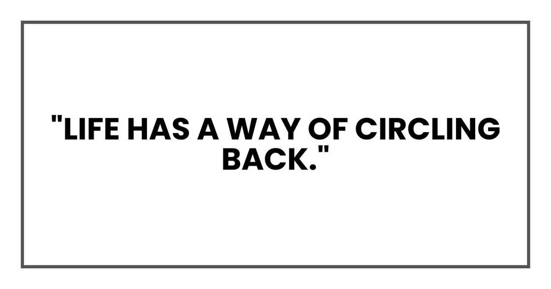 "Life has a way of circling back." "Life has a way of circling back."