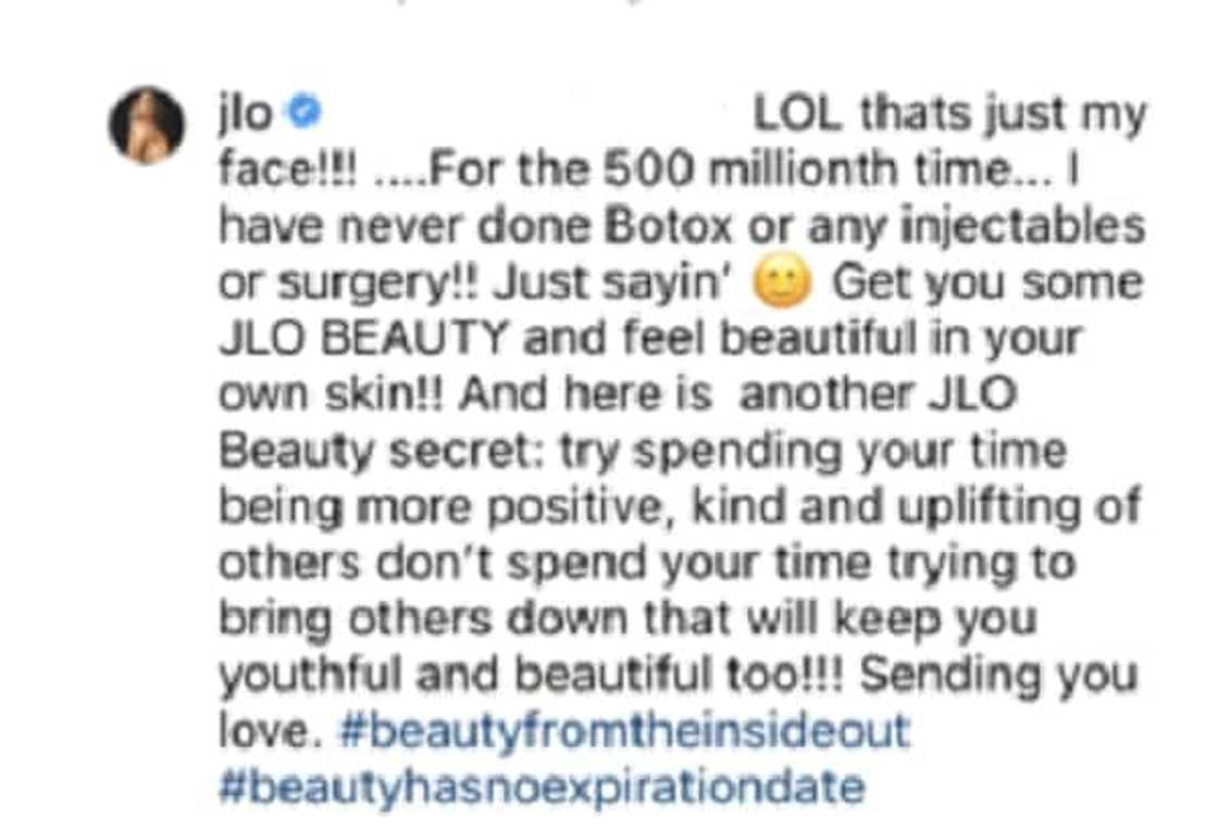 Jennifer Lopez fires back at bashers who accused her of getting Botox Jennifer Lopez fires back at bashers who accused her of getting Botox