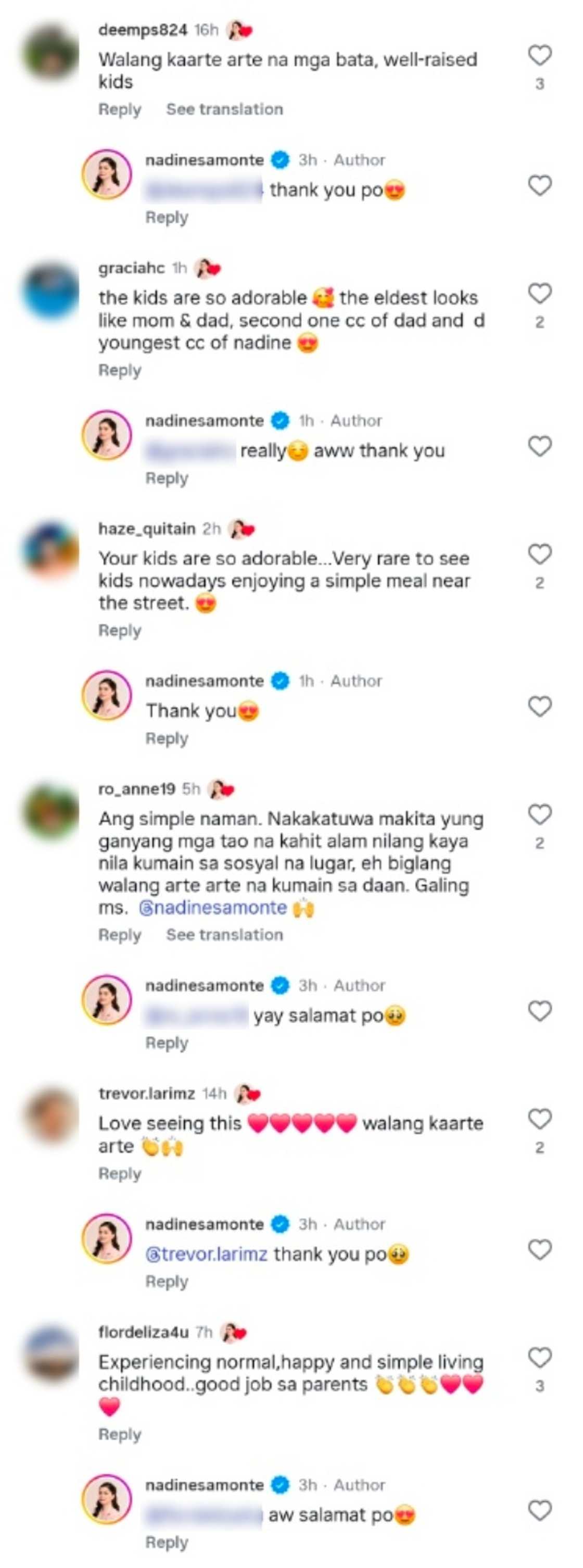 Nadine Samonte at pamilya nito, inulan ng papuri matapos maispatang kumakain sa daan