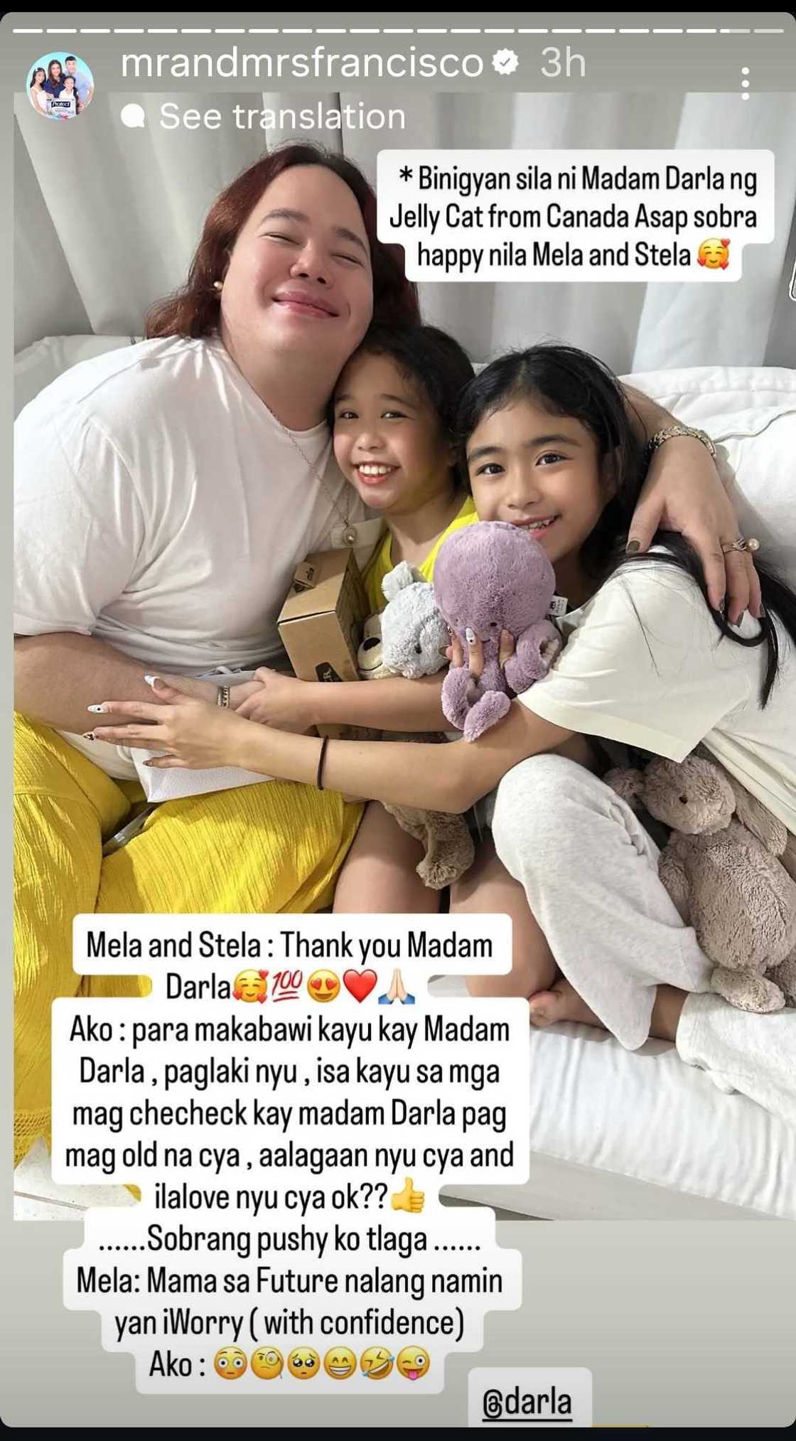 Melai Cantiveros shares candid conversation with kids after Darla Sauler sends gifts Melai Cantiveros shares candid conversation with kids after Darla Sauler sends gifts