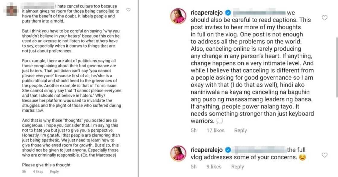 Rica Peralejo addresses netizen's concerns about her "cancel culture" post Rica Peralejo addresses netizen's concerns about her "cancel culture" post
